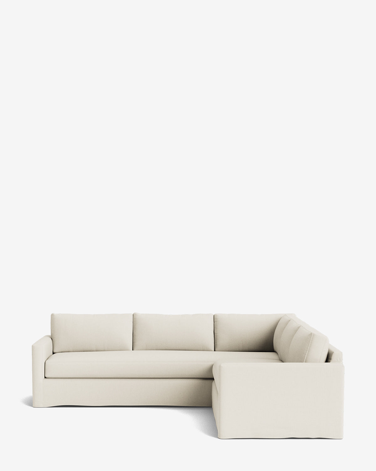 The Macy Slipcover L Sectional 108 features modern, clean lines and light beige upholstery, displayed against a plain white background, by McGee & Co.
