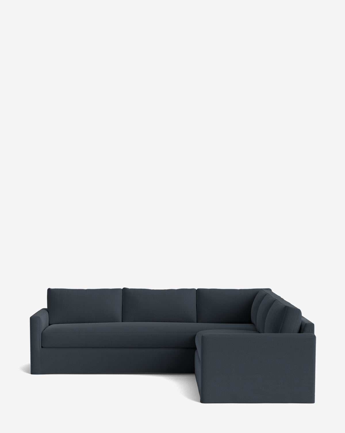 A dark gray Macy Slipcover L Sectional 108 with clean lines and cushioned backrests, featuring a deep sectional design, set against a plain white background, by McGee & Co.