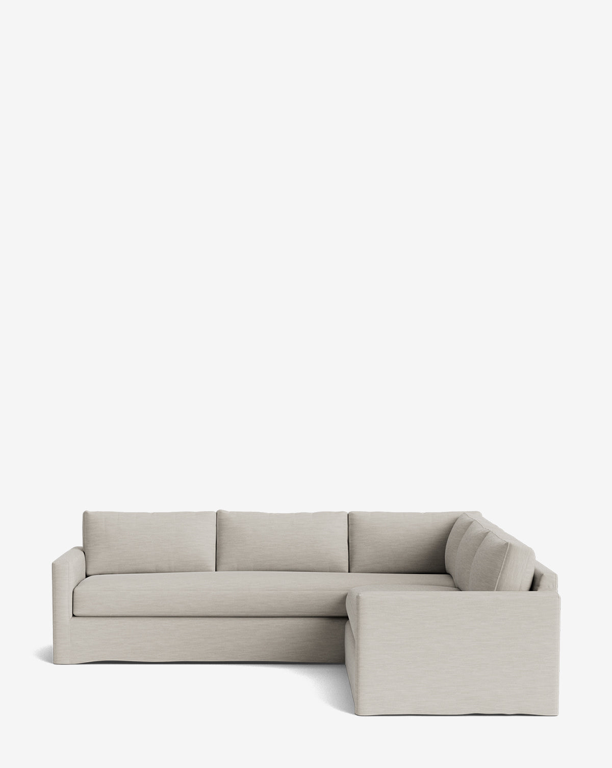 Light gray Macy Slipcover L Sectional 108 with clean lines and three back cushions, displayed on a plain white background. This customizable sectional offers a deep design for enhanced comfort and modern style, by McGee & Co.