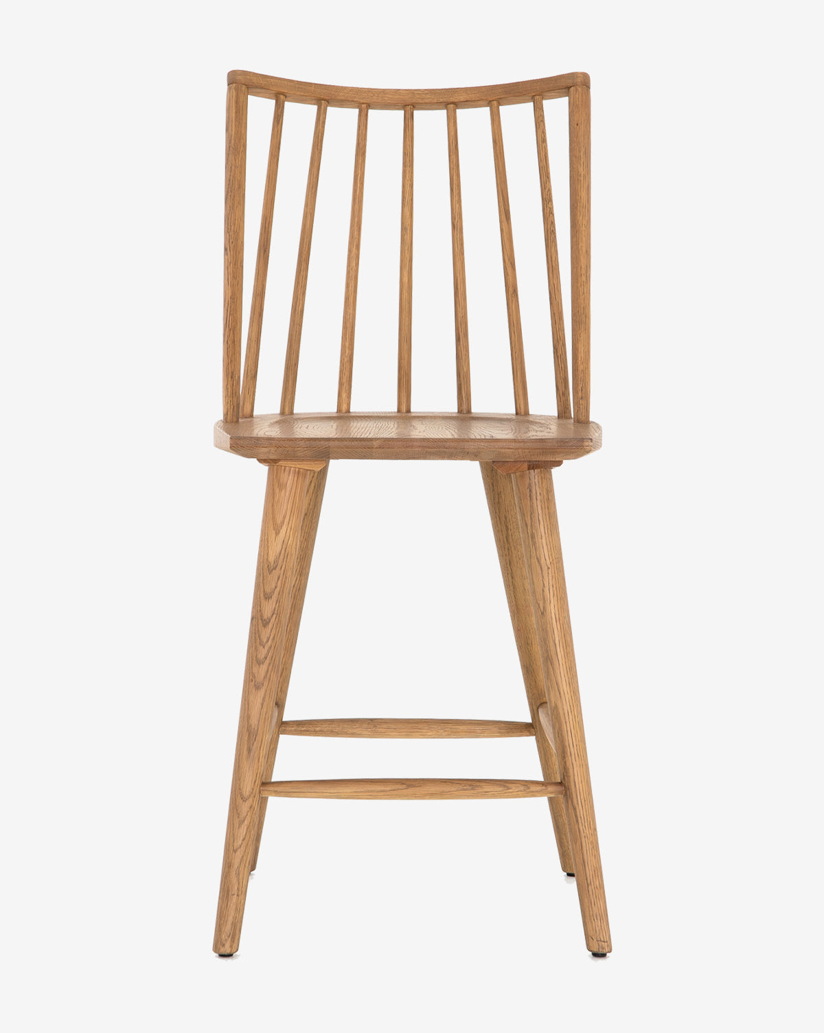 The Madison Stool features a curved backrest with vertical slats, a flat seat, and four angled legs with support bars, displayed against a plain white background.