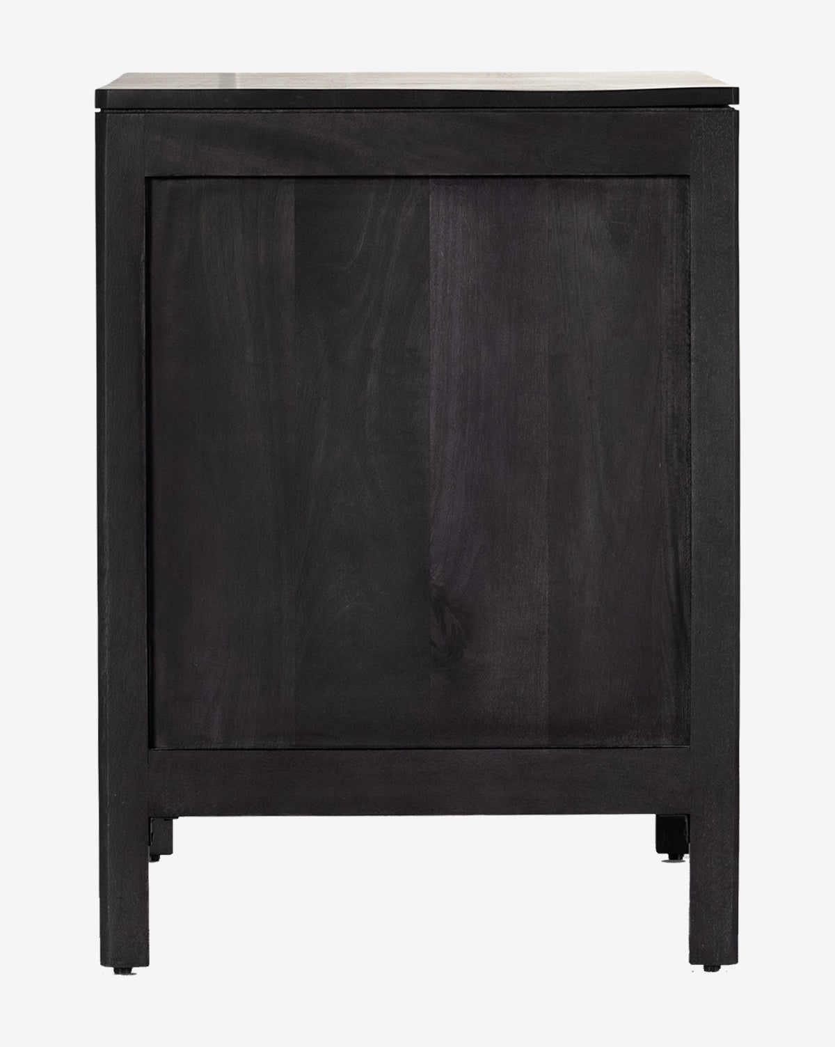 The Margaery Nightstand showcases a modern black solid wood design with a flat top, clean lines, and a solid door without visible handles or decorative features, by McGee & Co.