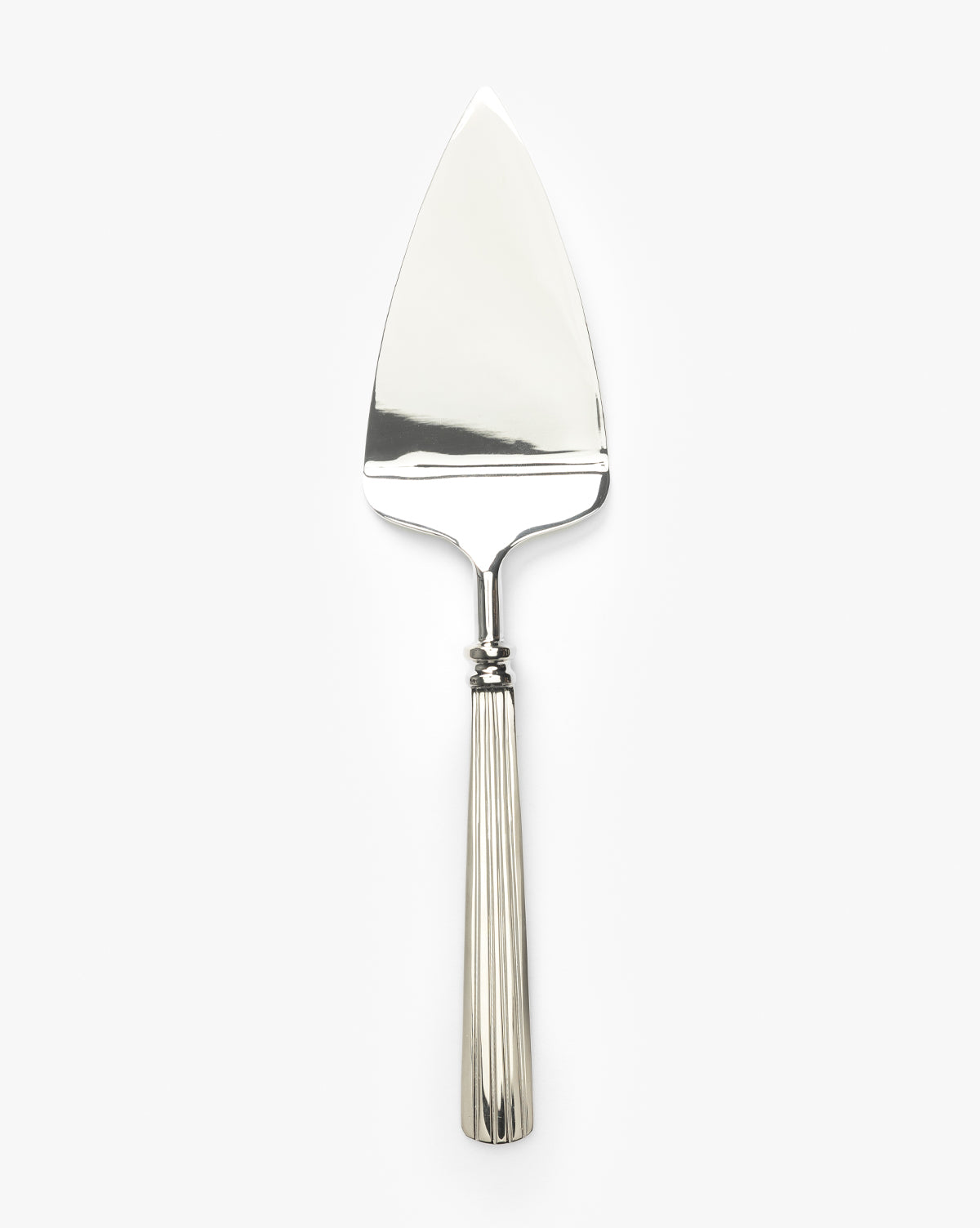 The McNully Pie Server is a stainless steel pie server featuring a pointed, triangular blade and ribbed handle, displayed on a plain white background by McGee & Co.