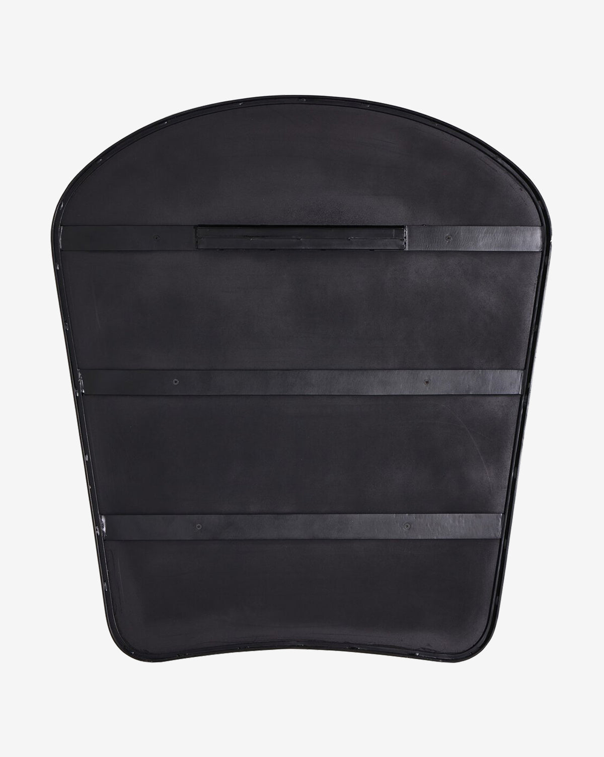 The Meera Iron Mirror is a large, black, rectangular wall art with a curved top and horizontal reinforcements on its modern iron frame, shown against a white background by McGee & Co.