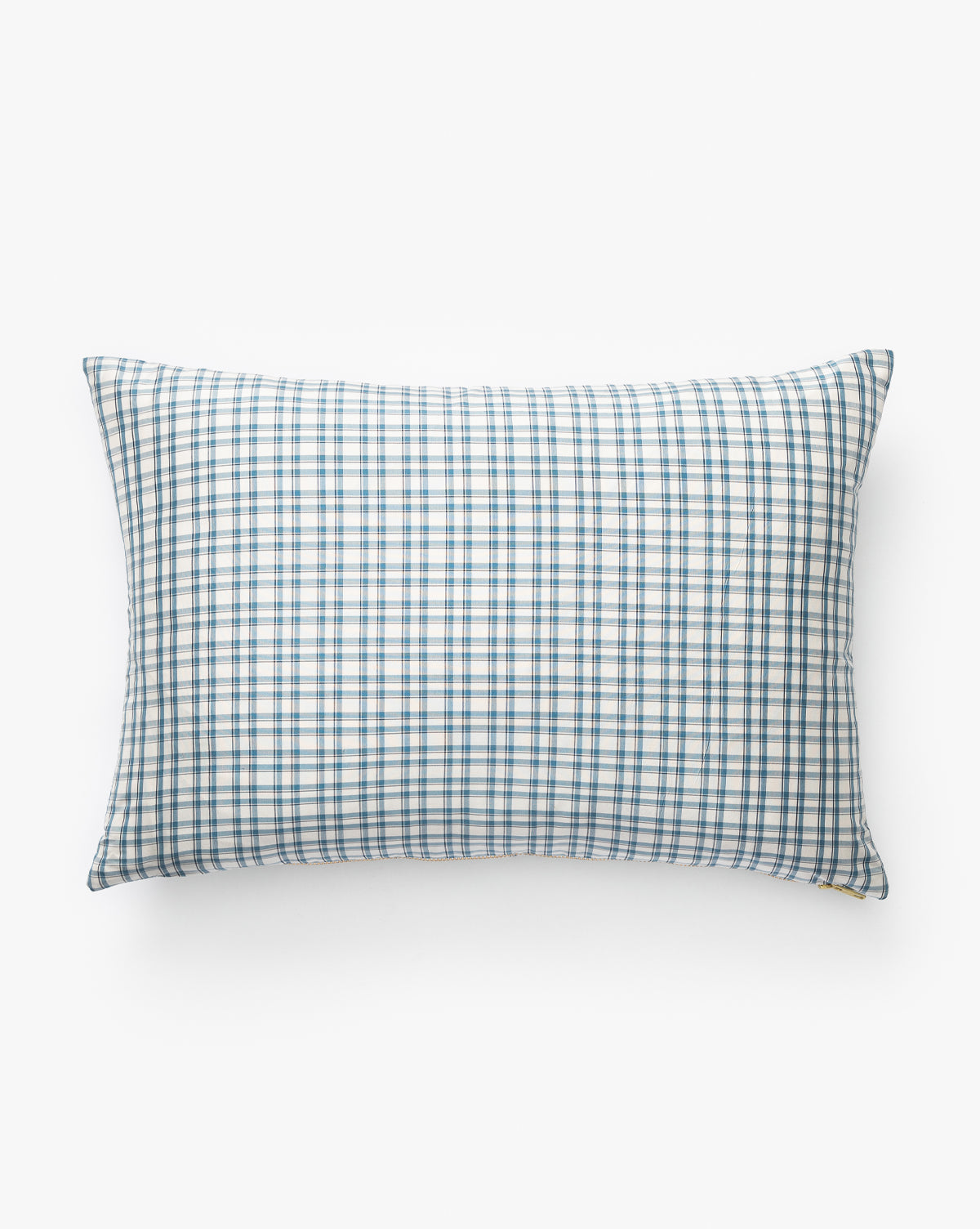 The Messler Plaid Pillow Cover features a blue and white checkered pattern on a plain white background, adding a touch of luxurious style to your space, by McGee & Co.