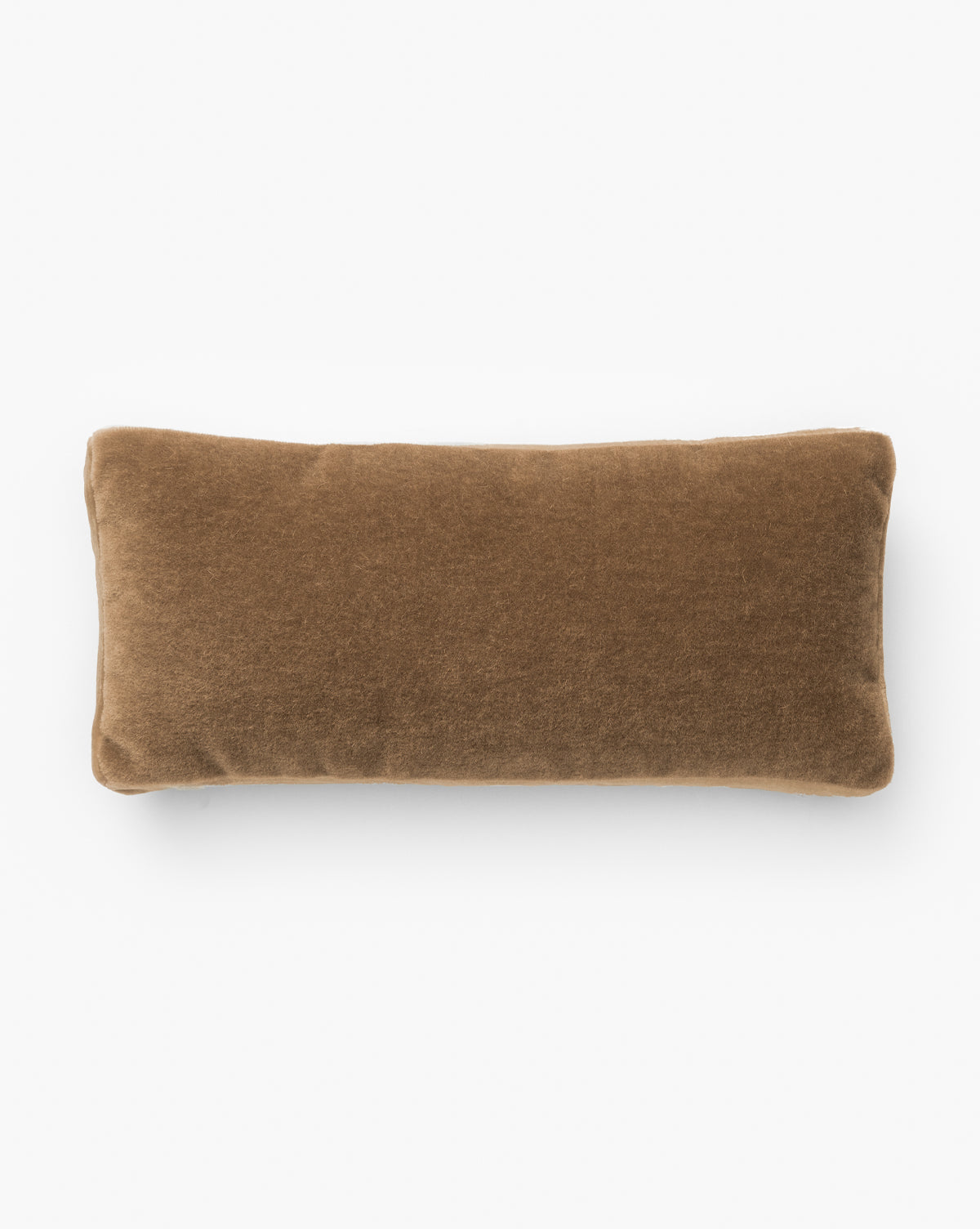 The Mohair Pillow with Velvet Stripe, shown from above on a white background, features a soft velvet texture and rounded edges—making it a cozy brown accent piece for any space, by McGee & Co.
