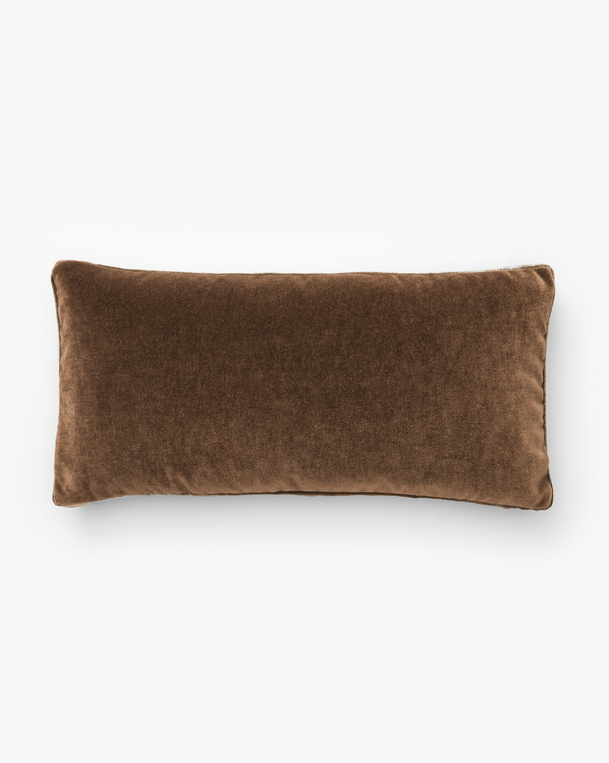 The Brown Mohair Pillow with Velvet Stripe is shown on a white background, offering a stylish decorative accent for any space, by McGee & Co.