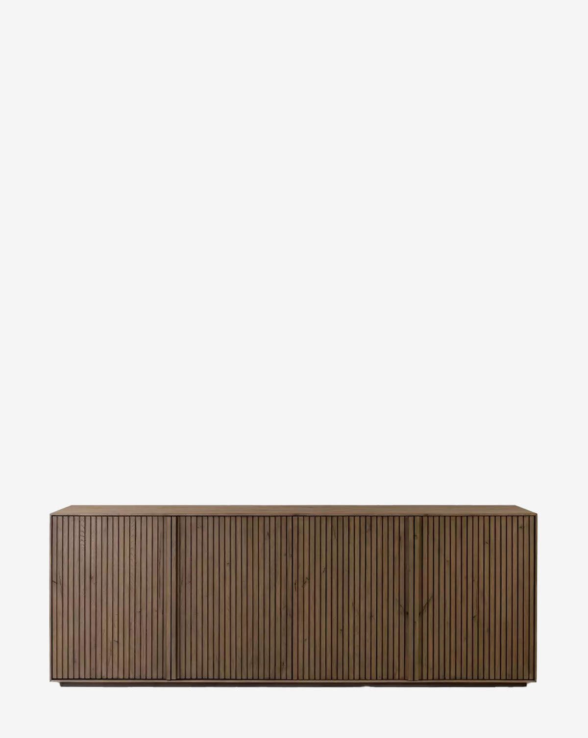 The Murron Sideboard is a modern, rectangular wooden cabinet with fluted door fronts and vertical slats. Featuring a dark brown finish and minimalist design, its perfect for entryway storage and is shown against a plain white background by McGee & Co.