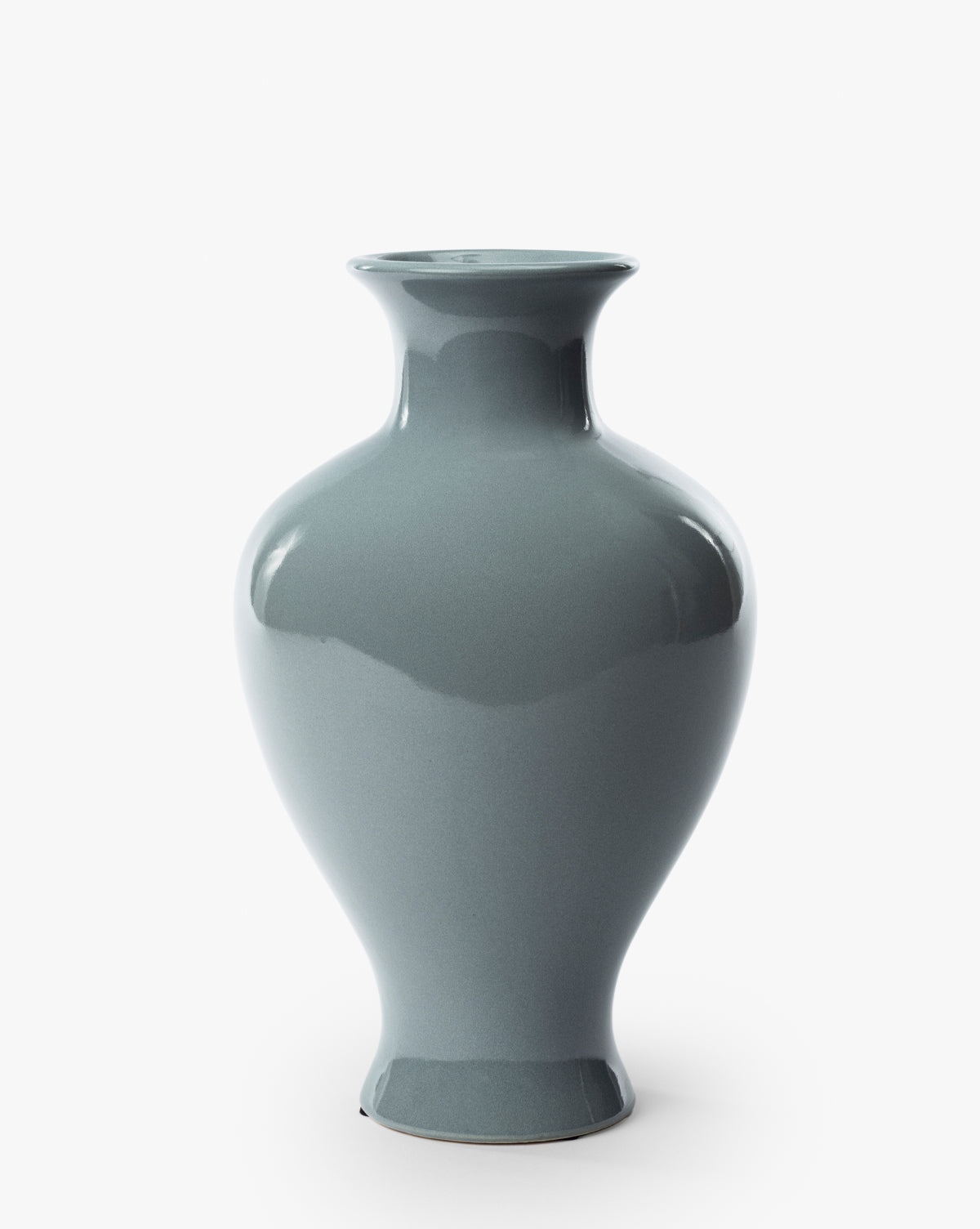 The Natalia Vase features a glossy stone gray finish, rounded body, narrow neck, and flared rim, displayed against a plain white background, by McGee & Co.