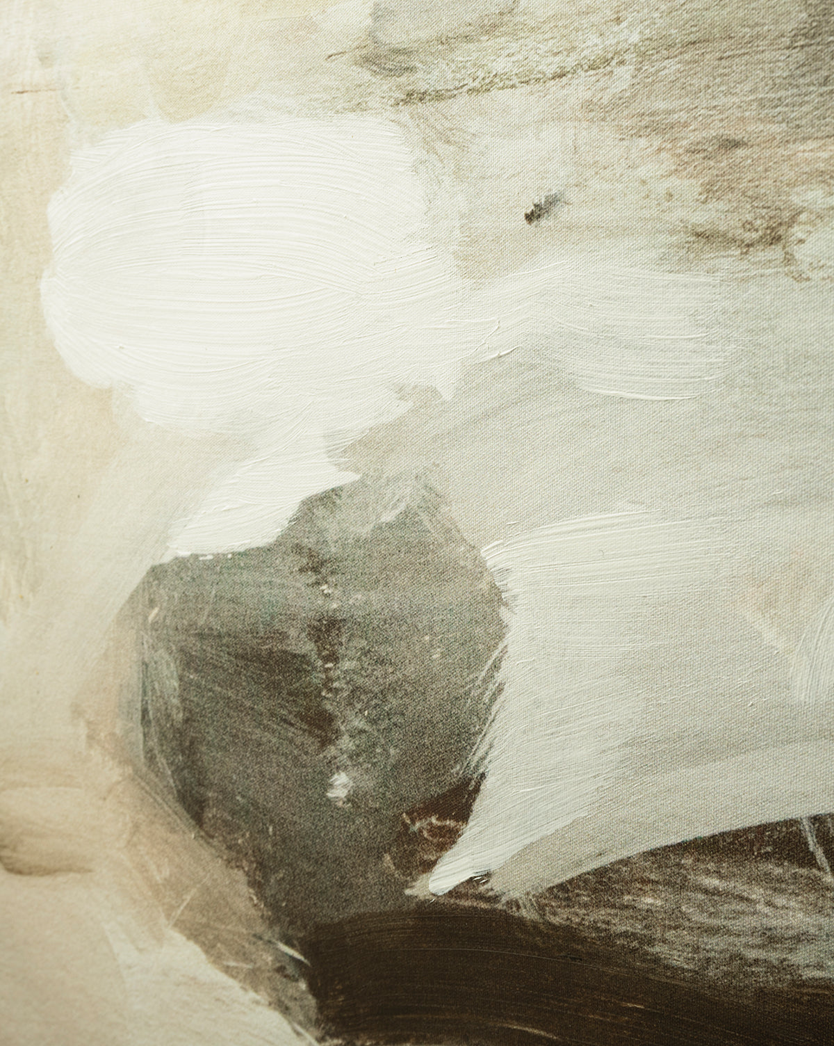 Neutral Abyss features abstract canvas art with broad, textured brushstrokes in white, beige, gray, and brown on a gallery-wrapped canvas for a subtle, organic touch by McGee & Co.