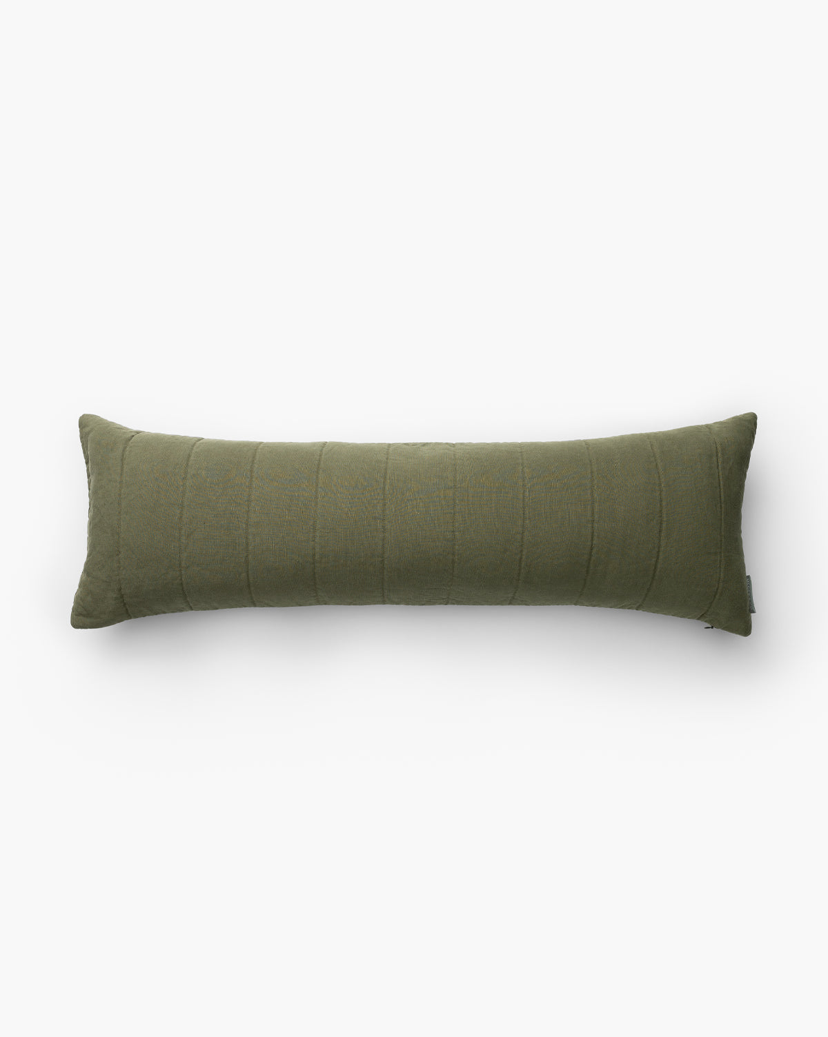 The Noah Channel Pillow Cover in olive green features subtle horizontal stitching for a refined, tufted look, displayed on a plain white background by McGee & Co.
