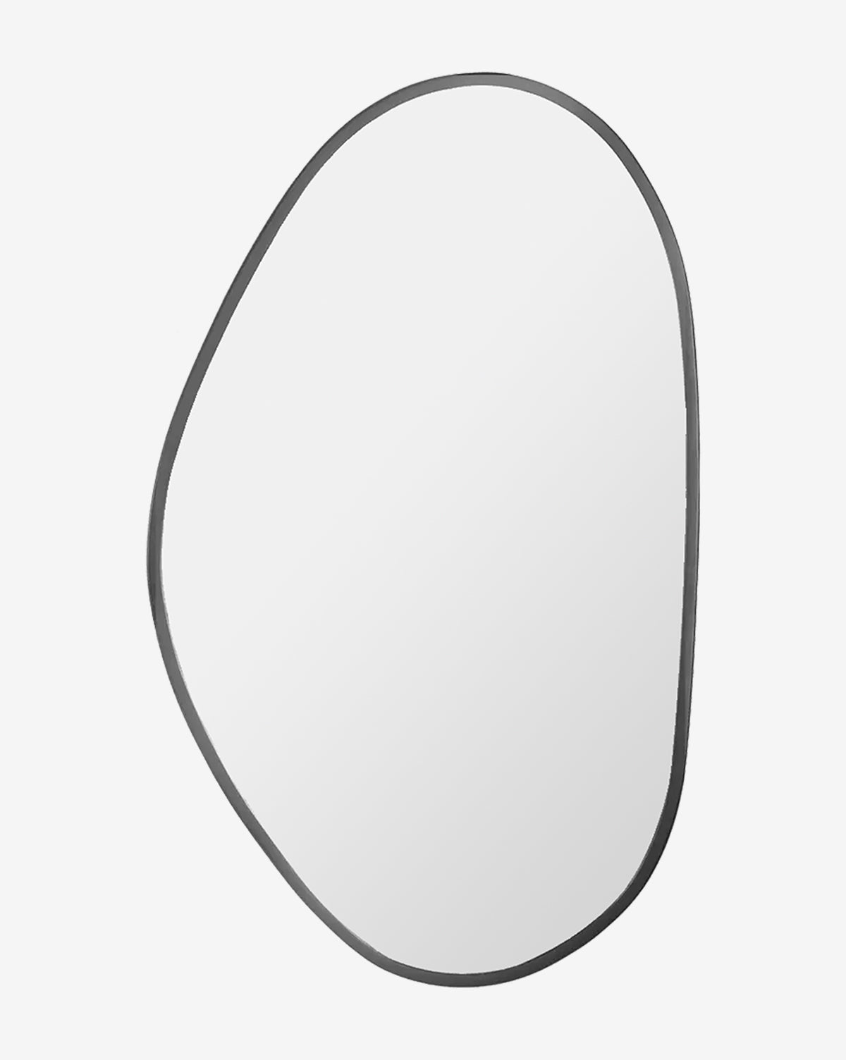 The Nolie Wall Mirror features an irregular shape and a slim, matte black iron frame, shown here against a plain white background by McGee & Co.