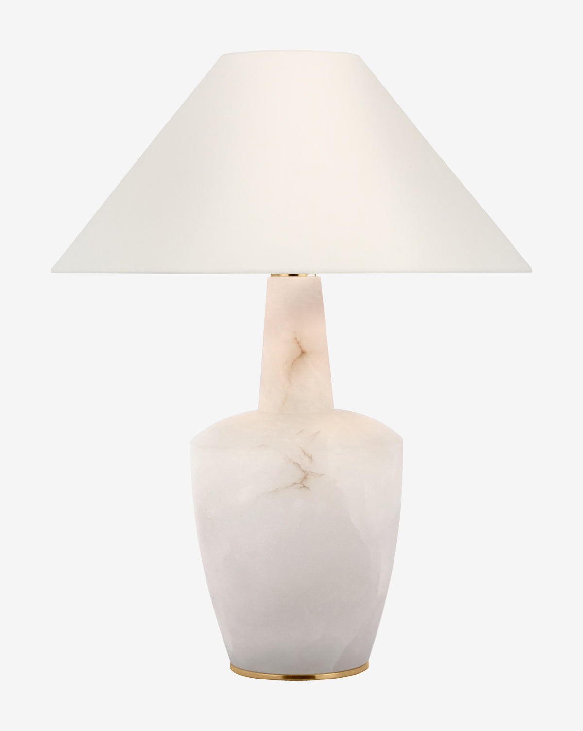 The Visual Comfort & Co. Signature Paros Table Lamp features a wide, conical white shade and a smooth, marble-textured base, shown on a plain white background. McGee & Co.
