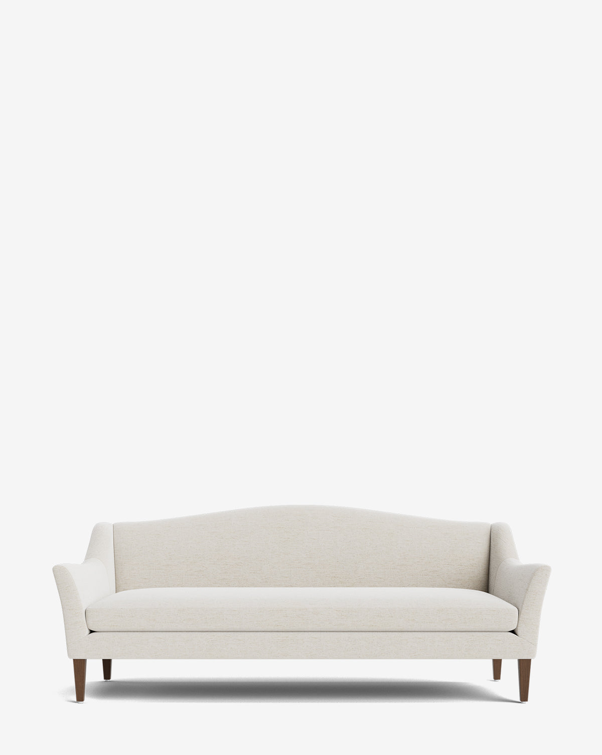 The Prudence Sofa 78 showcases light beige upholstery, a gently curved backrest and arms, wooden legs, and a minimalistic design crafted from quality fabrics, all set against a plain white background by McGee & Co.