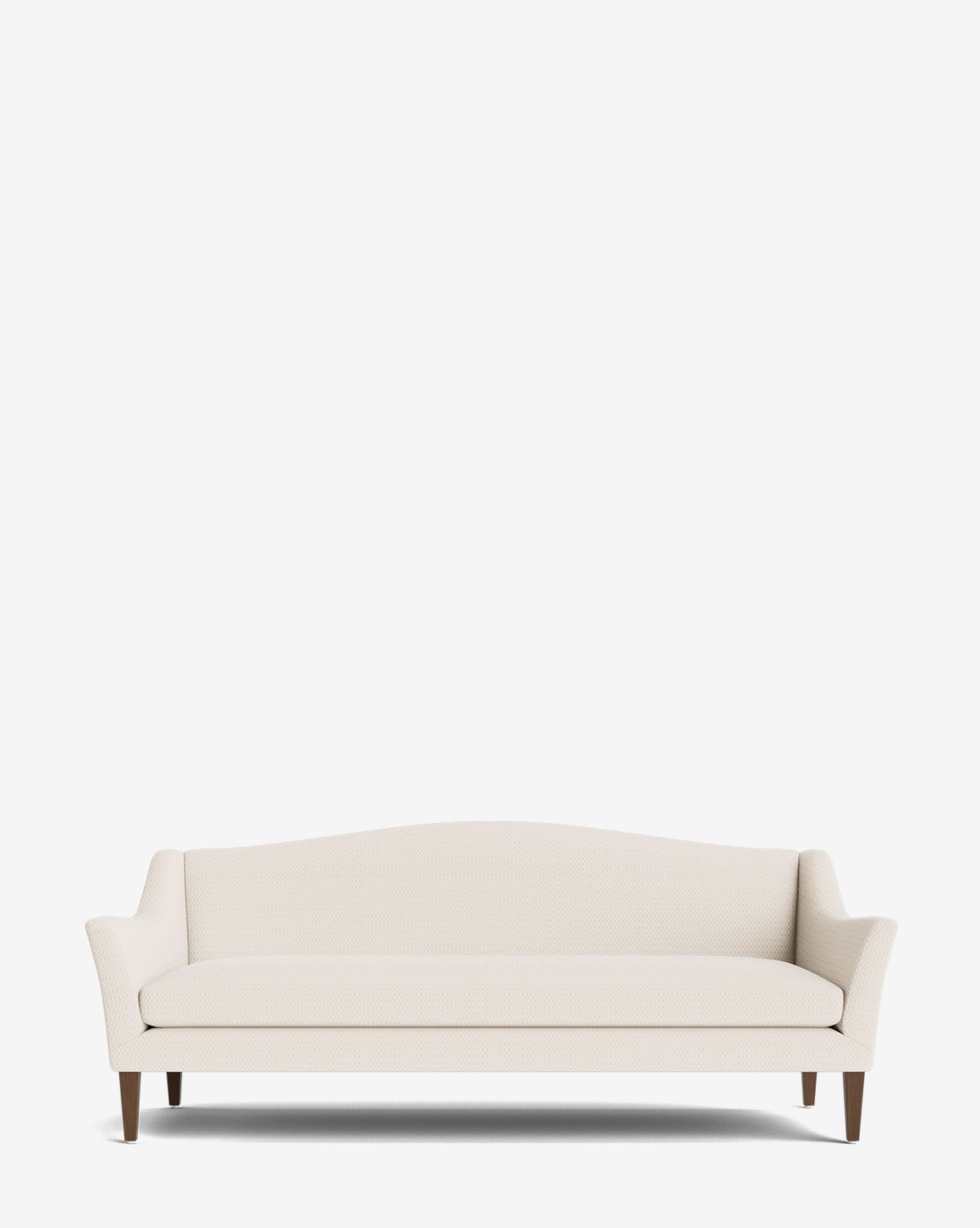 The Prudence Sofa 78 features a modern, cream-colored design with a classic silhouette, gently curved backrest, slim arms, and dark wooden legs—beautifully crafted from premium fabrics and shown against a plain white background by McGee & Co.
