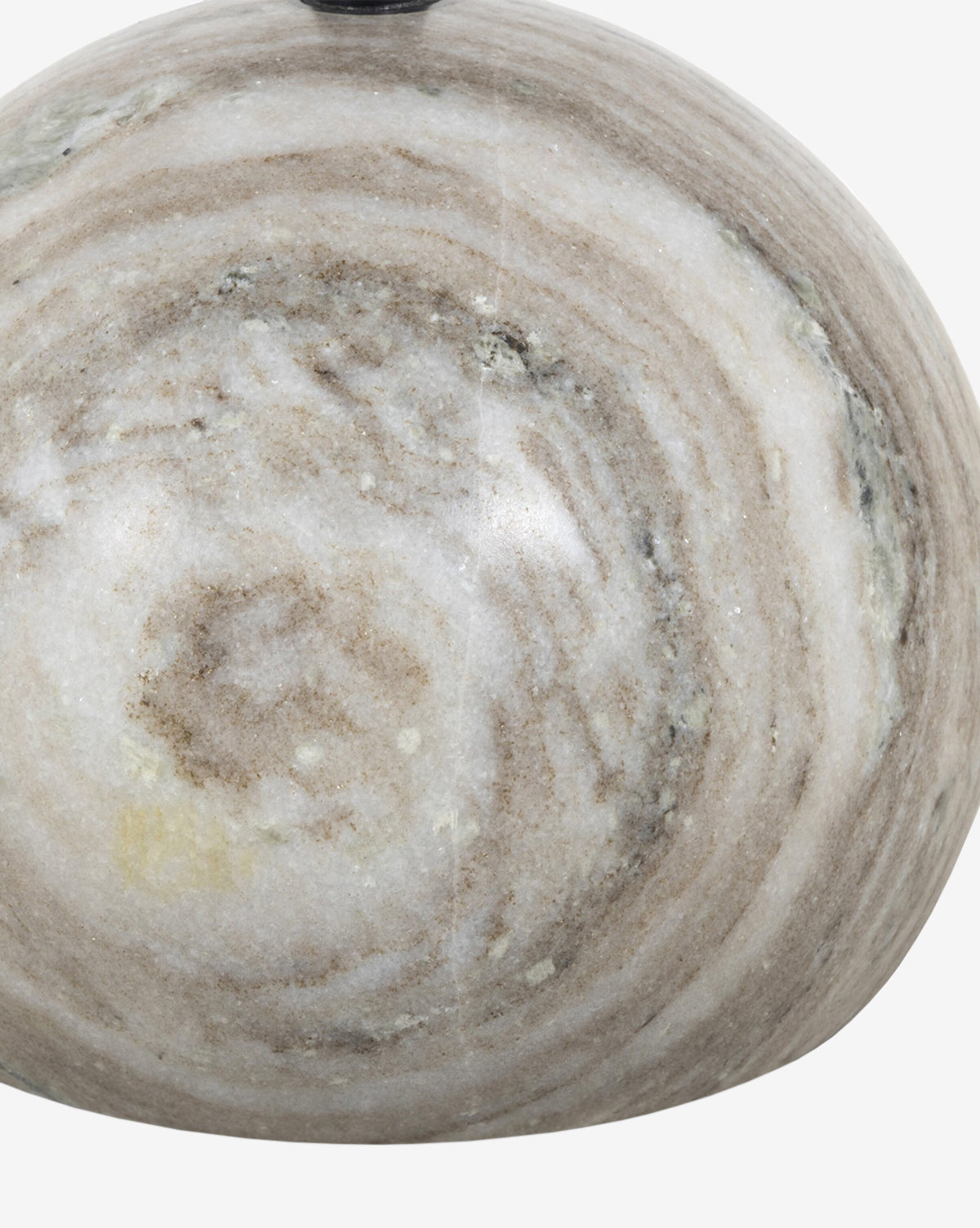 Close-up of the Raelynn End Table’s smooth, rounded stone surface, featuring natural circular beige, brown, and white layers for an artful swirling marble-inspired accent, by McGee & Co.