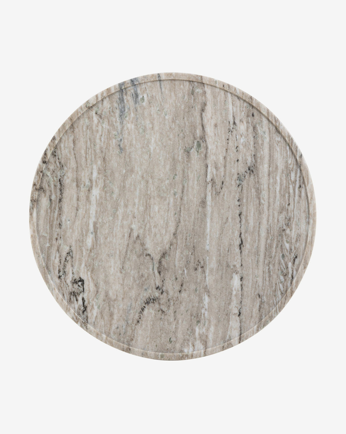 The Raelynn End Table, featuring an oval shape and a marbled gray and white antique marble pattern, is displayed as an elegant accent piece on a plain white background, by McGee & Co.