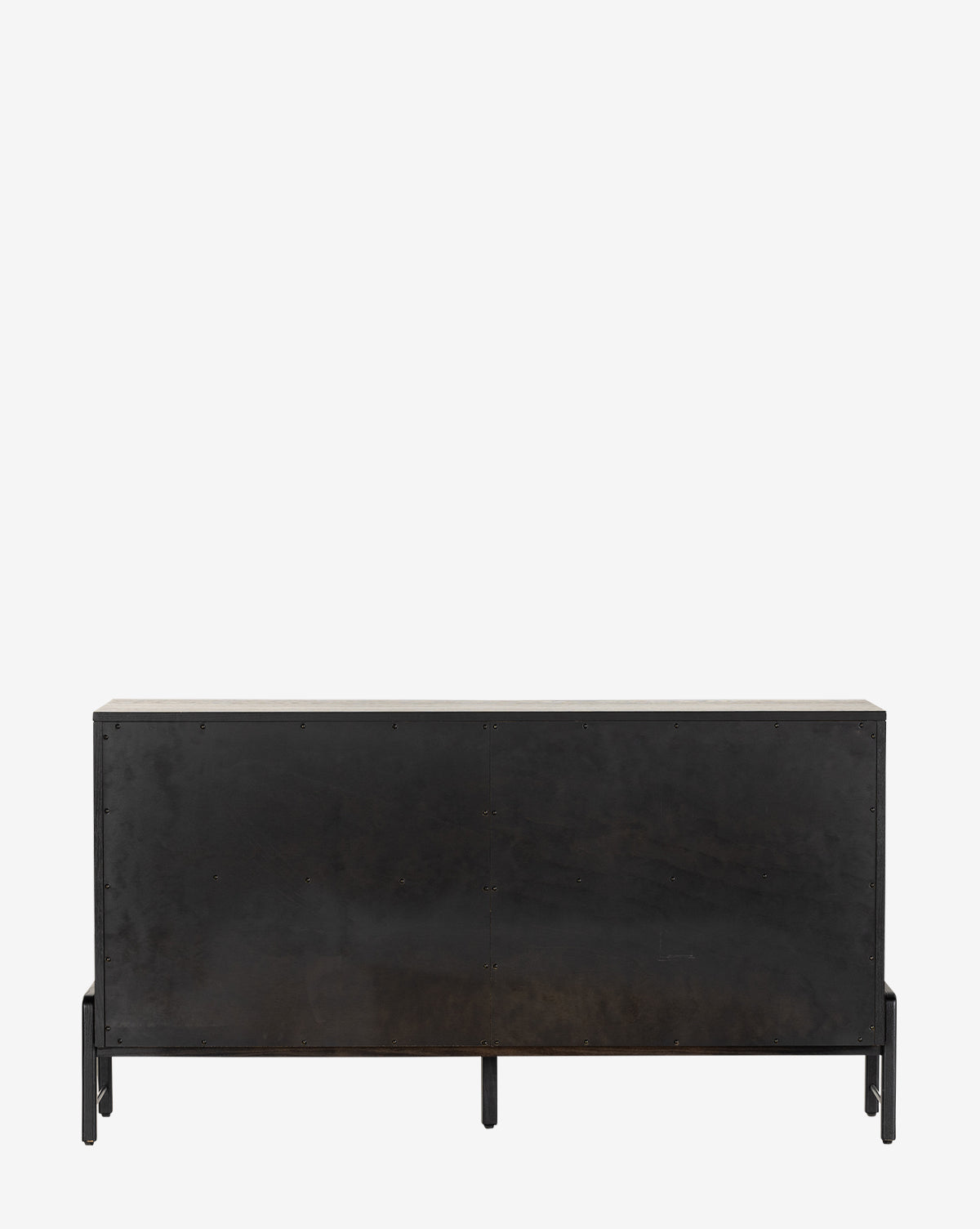 The Ralston 6-Drawer Dresser is a black, rectangular metal cabinet with a minimalist, industrial design. It stands on four short legs and is shown from the back against a plain white background.