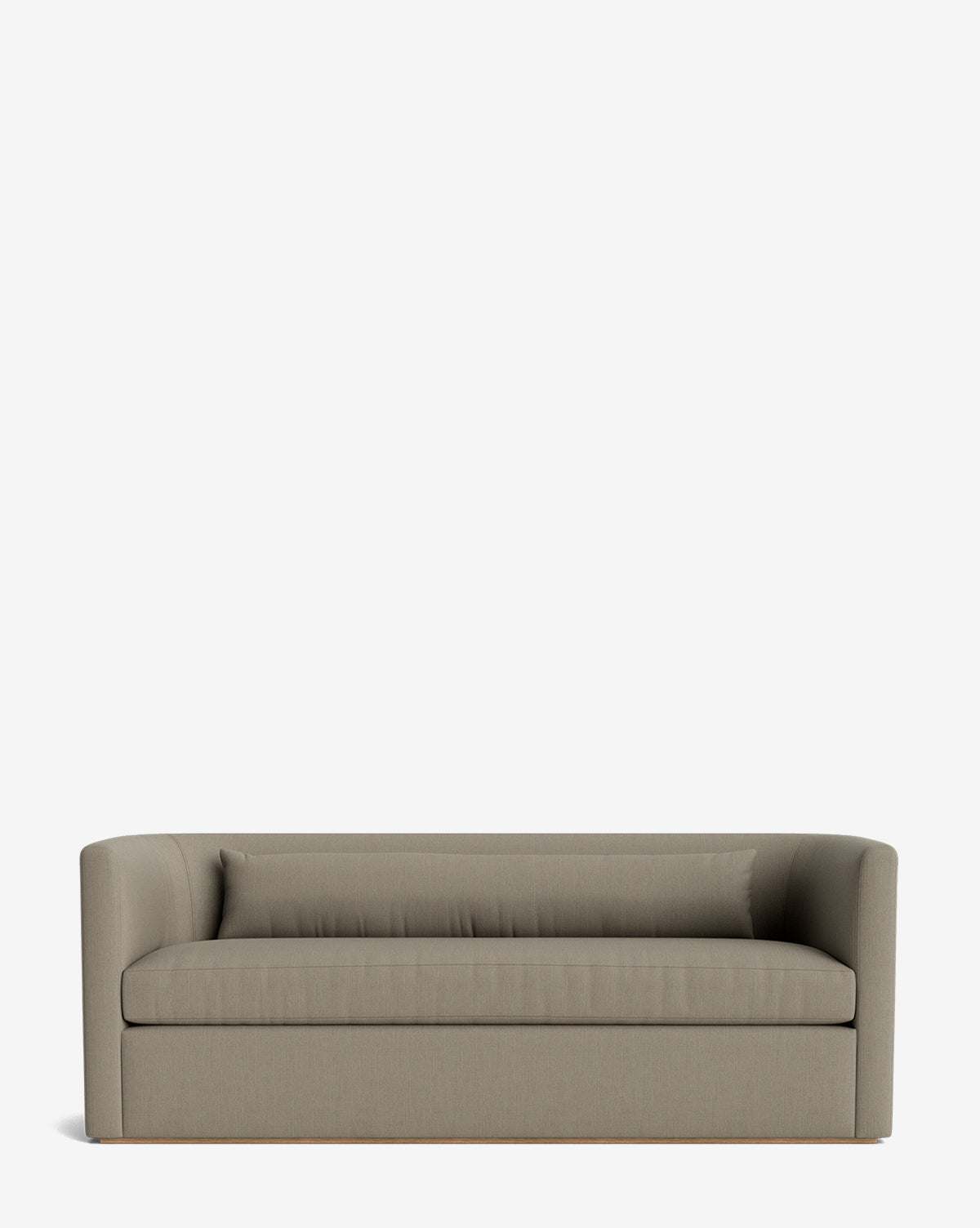 The Reese Sofa (84-96) features gray upholstery, down-wrapped cushions, low curved arms, and a matching back cushion, all showcased against a plain white background by McGee & Co.