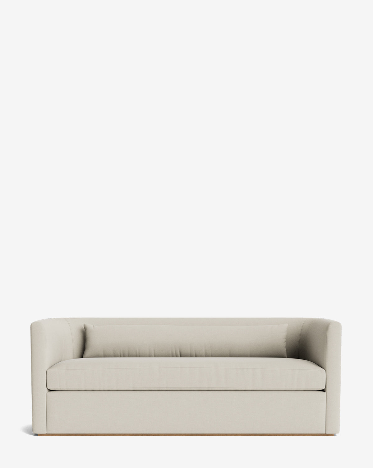 The Reese Sofa (84-96) showcases a modern, light gray design with down-wrapped cushions, a low back, straight arms, and a handcrafted alder wood frame that stands out against a plain white background by McGee & Co.