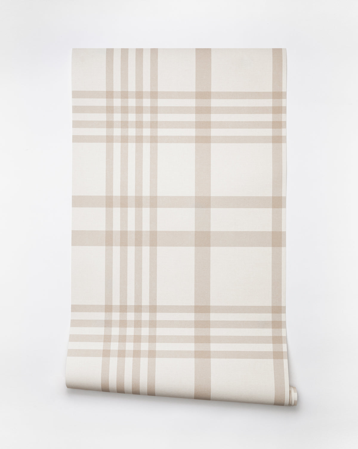 Custom plaid wallpaper in natural and cream hues from McGee & Co.