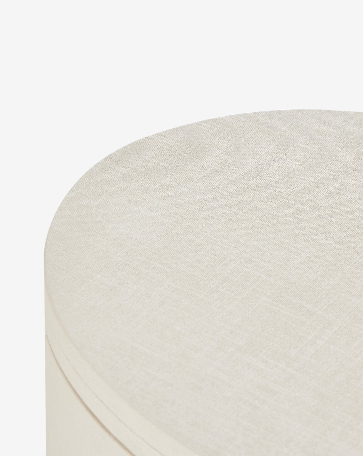 Close-up of the top corner of the Rosalie Nightstand, painted in ivory linen, highlighting its textured surface against a plain white background, by McGee & Co.