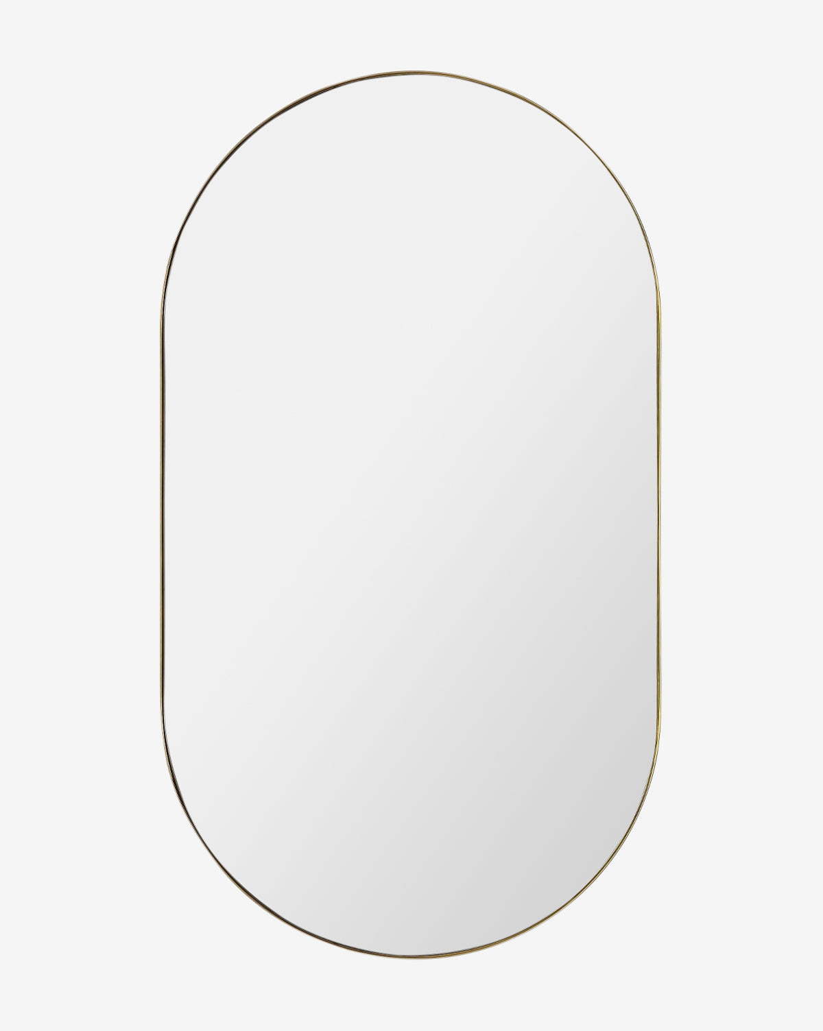 The Rye Wall Mirror features a vertical oval design with a slim gold frame, offering modern elegance and style to any room. Set against a white background, this mirror enhances your décor with its contemporary charm by McGee & Co.