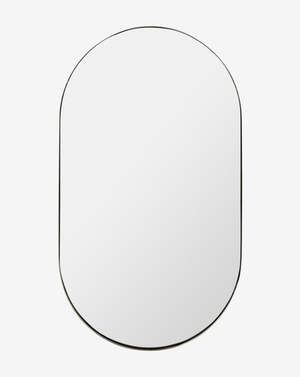 The Rye Wall Mirror is a vertical oval mirror with a slim black stainless steel frame, smooth rounded edges, and a minimalist design that suits modern interiors, by McGee & Co.