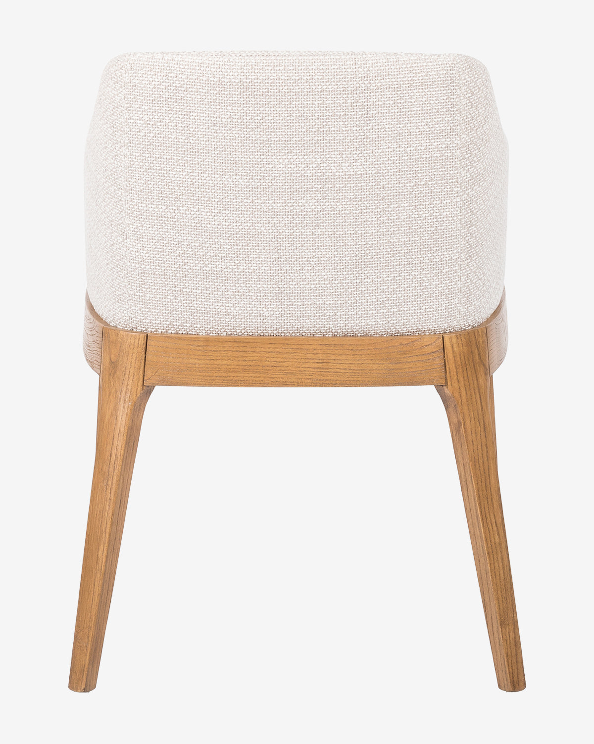 The Ryne Dining Chair features light beige fabric upholstery and solid oak legs, displayed from the back against a plain white background by McGee & Co.