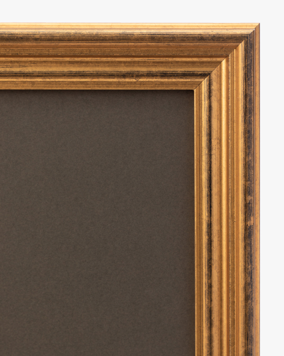 A close-up of the upper right corner of an antique gold frame with a black inner background, ideal for displaying the Sage Shores II giclee print.