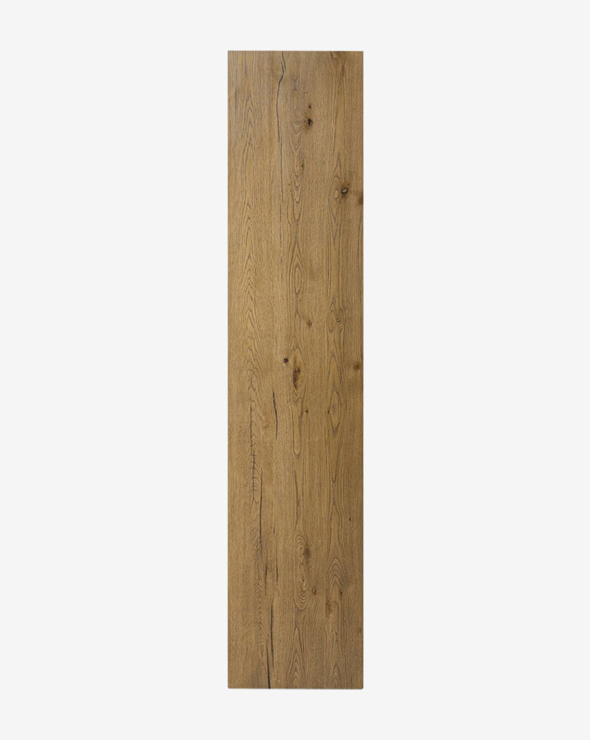 A single natural brown wooden plank with visible grain and knots—ideal for crafting a modern shelf or enhancing your Selene Bookcase—isolated on a plain white background, by McGee & Co.