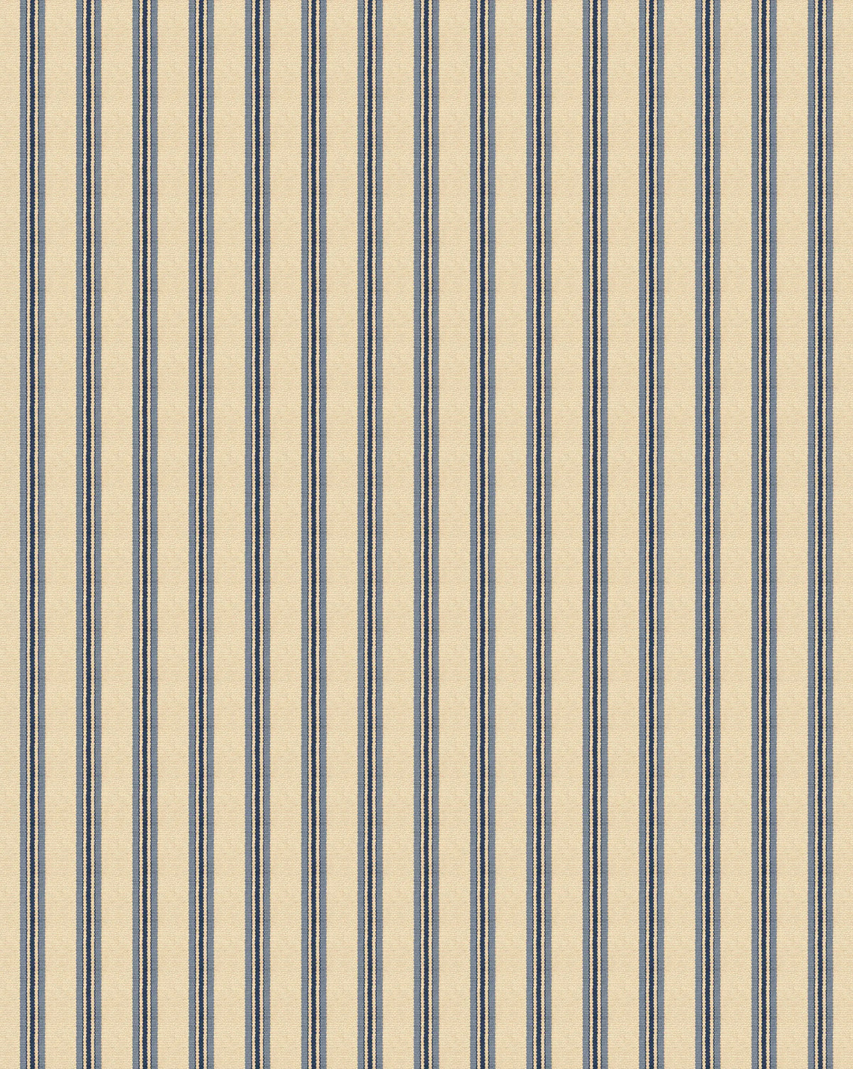The Somerton wallpaper by Lee Jofa features a beige background with evenly spaced vertical blue and gray stripes, offering a simple and timeless pattern for a classic look by McGee & Co.