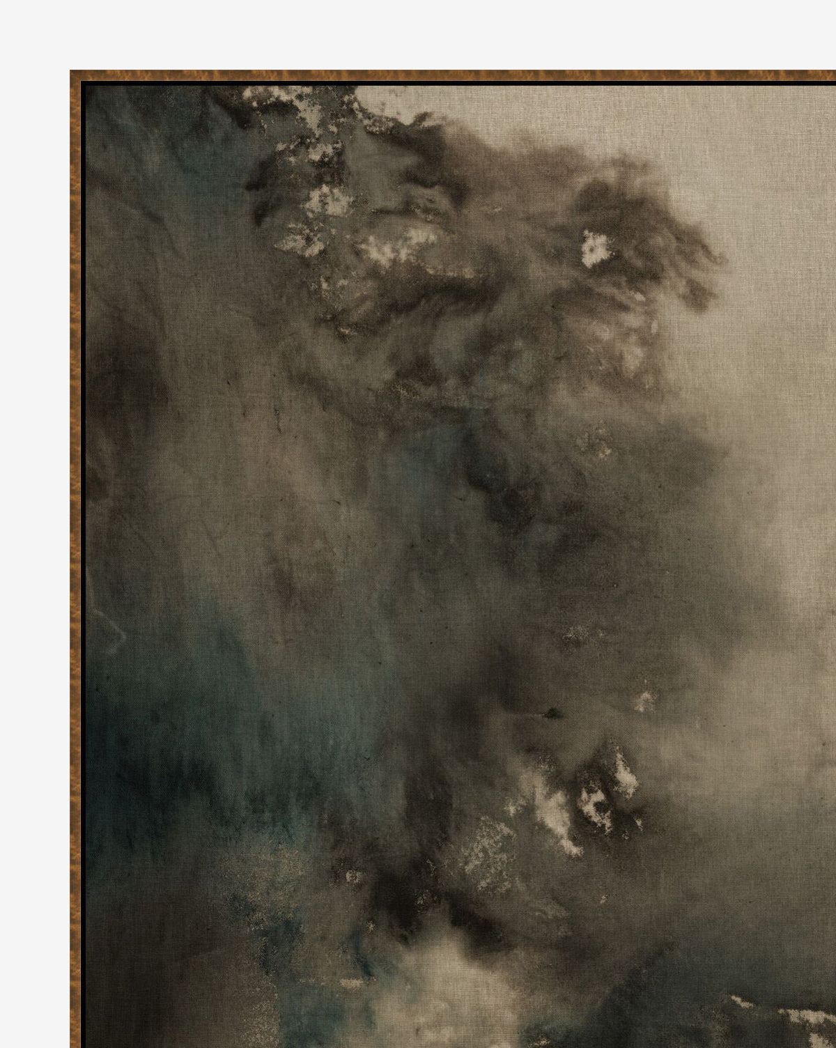 Spilled Ink: Abstract wall art with dark swirls of blue, gray, and black blending for a moody effect. Softly blurred edges and textured areas evoke movement or mist—perfect as a giclee print.