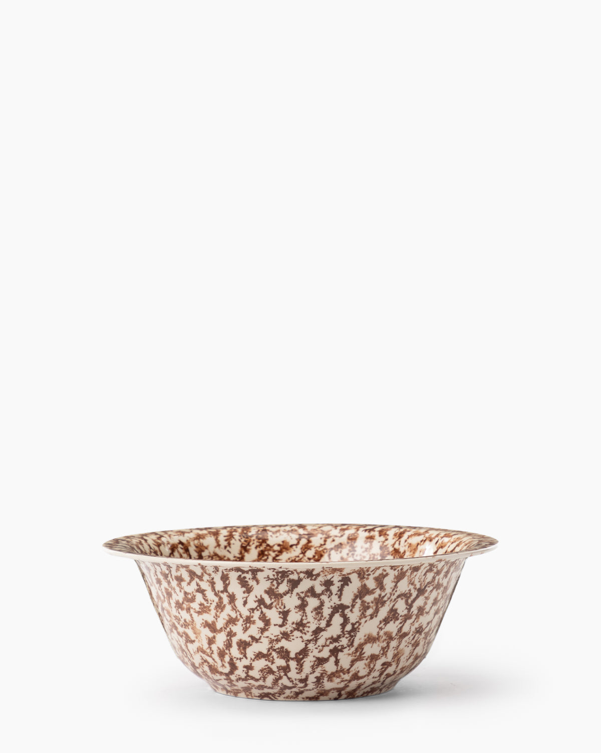 The Spongeware Bowl features brown and white speckled design with flared sides, displayed against a white background, by McGee & Co.
