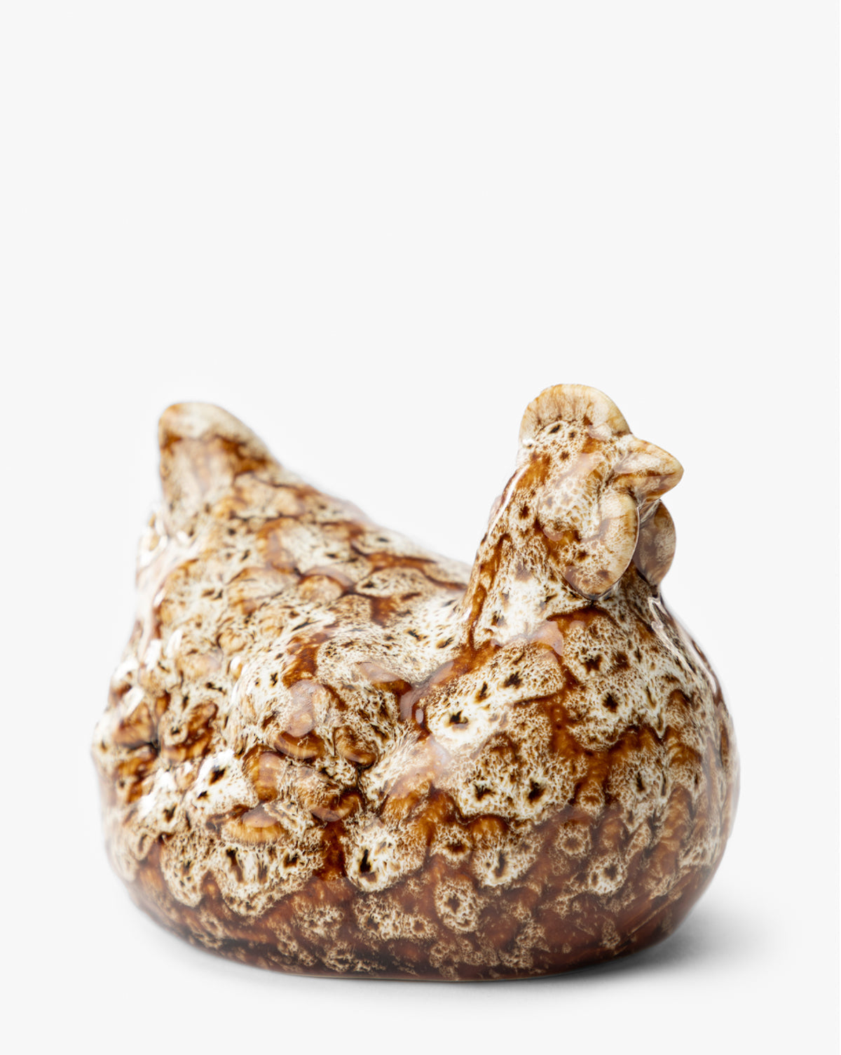 A set of 2 small brown and beige Stoneware Hens with a textured, speckled glaze—ideal for artisanal tabletops or adding rustic charm, by McGee & Co. Shown against a plain white background.