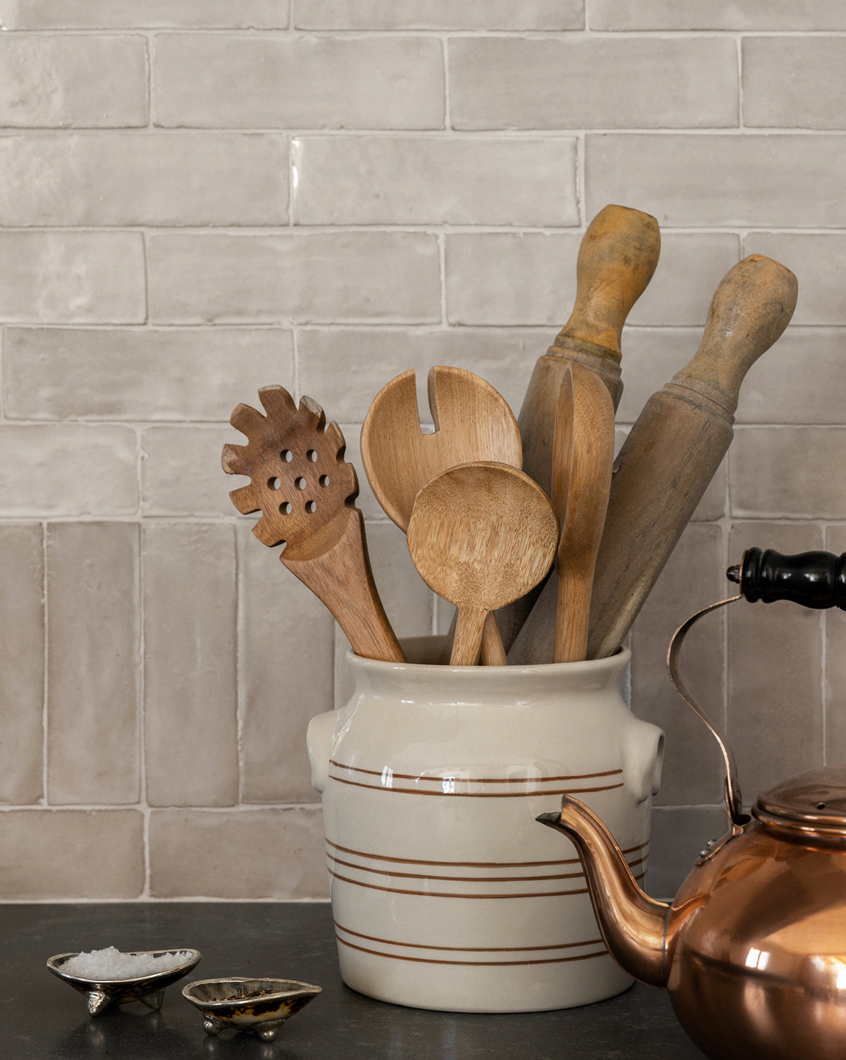 Notched Oak Wood Salad Servers