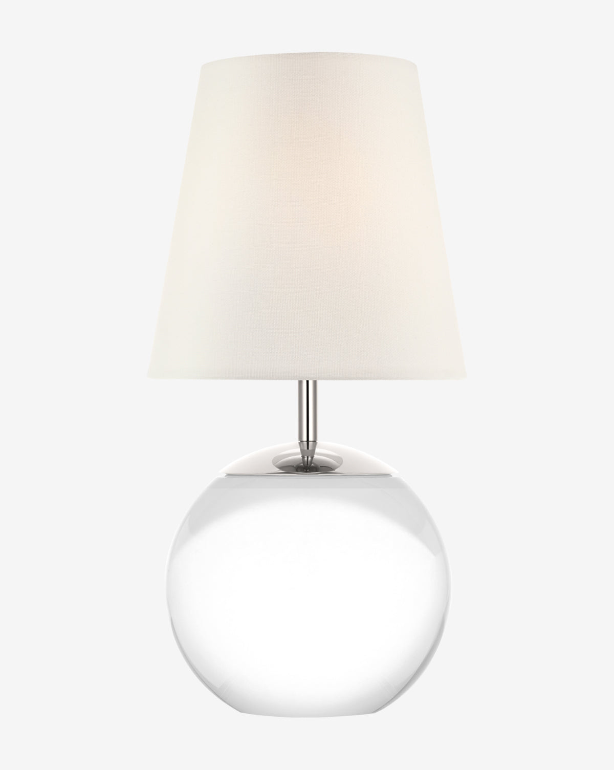 The Terri 12 Cordless Accent Lamp features a round clear glass base with a simple off-white fabric shade, shown against a plain light background, by McGee & Co.