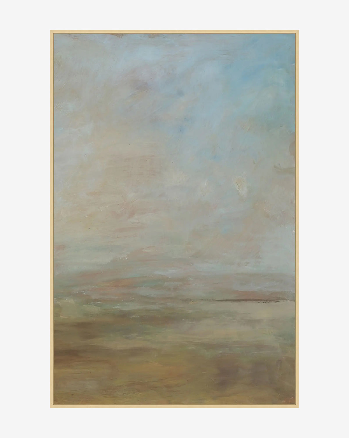The Meadow View III by Patricia Perron is a giclee on canvas featuring soft blue, beige, and brown hues that evoke a tranquil, dreamy atmosphere with an abstract landscape and hazy sky by McGee & Co.