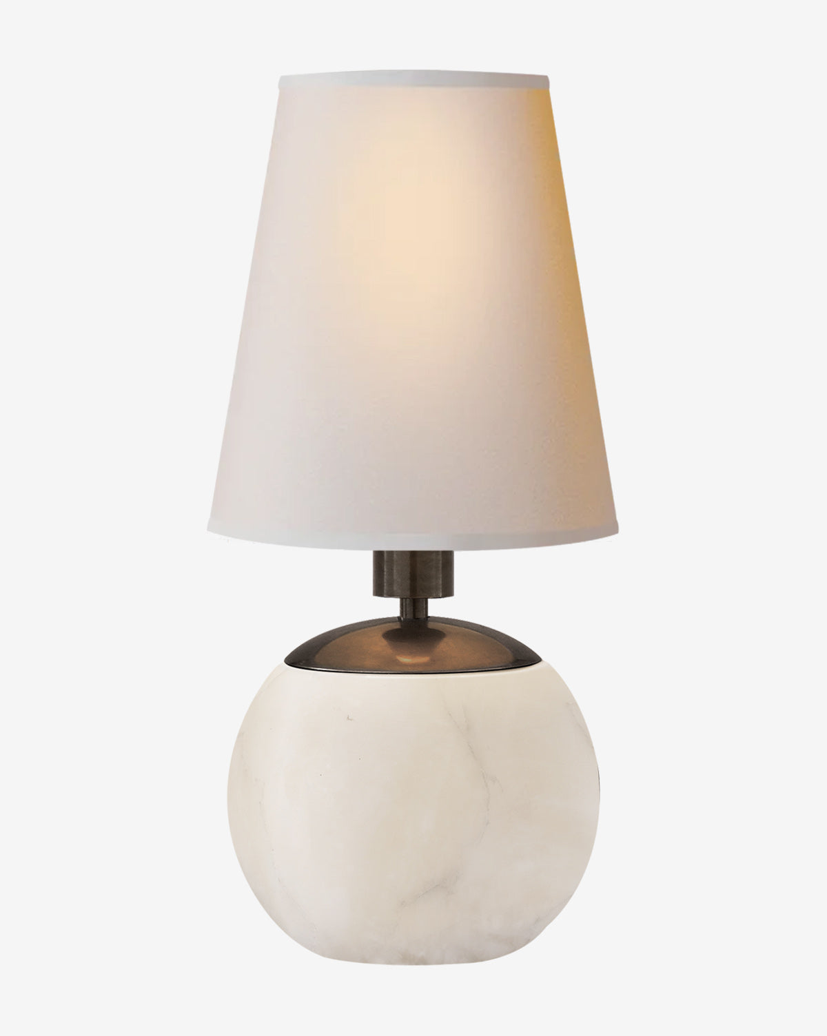 The Tiny Terri Accent Lamp features a round white marble base and natural paper shade, casting a gentle, soft glow, by McGee & Co.