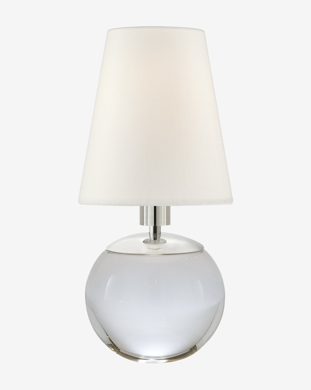 The Tiny Terri Accent Lamp features a round, transparent glass base and a white natural paper shade, shown against a plain white background, by McGee & Co.
