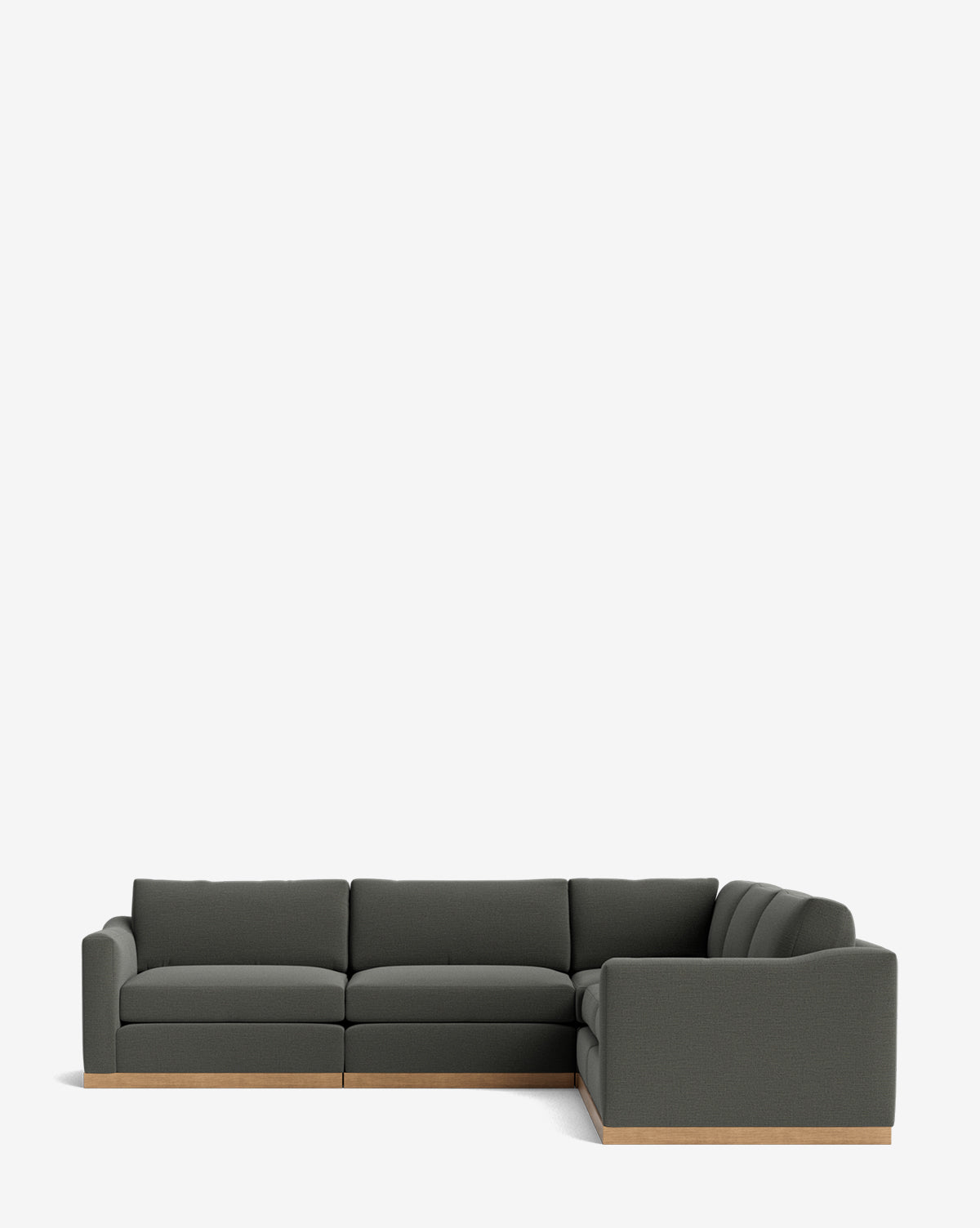 The Vernon Modular L Sectional 117.5 features a modern dark gray design with a wooden base, displayed against a plain white background, by McGee & Co.