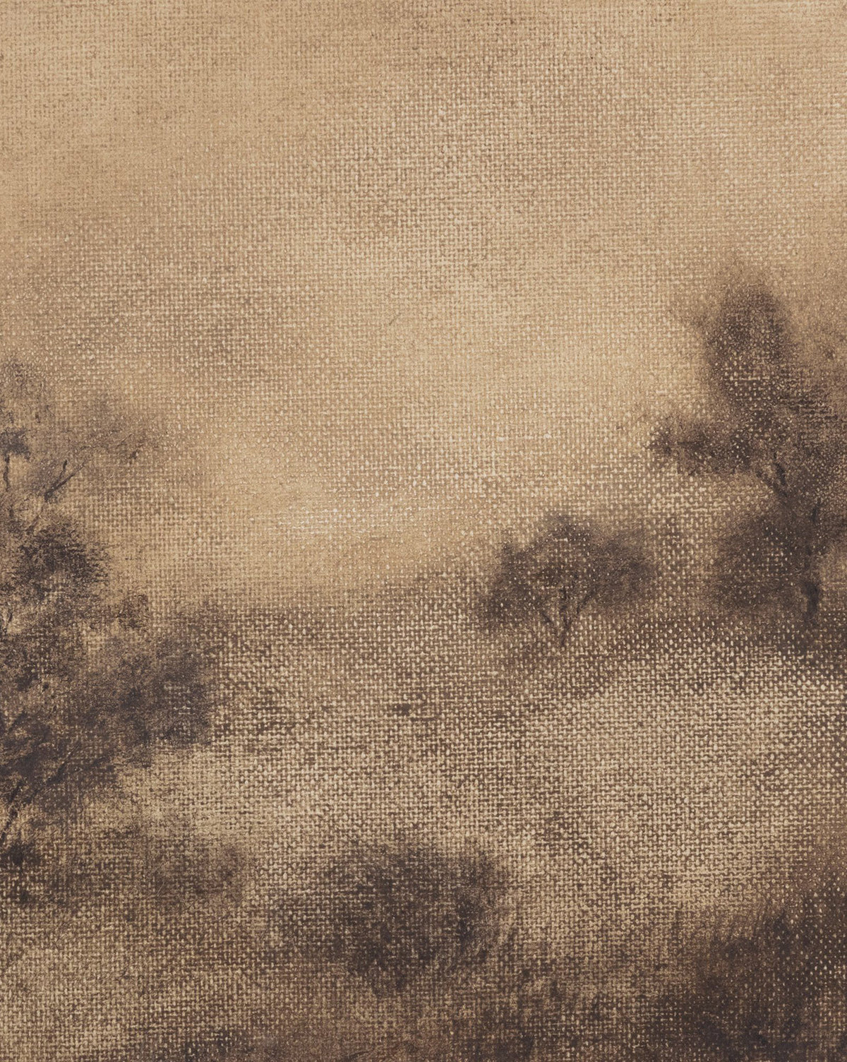 Viewpoint I by Aileen Fitzgerald is a sepia-toned vintage landscape printed on canvas, featuring softly blurred trees and bushes. Its textured surface and muted tones add a misty, museum-quality ambiance to any space.