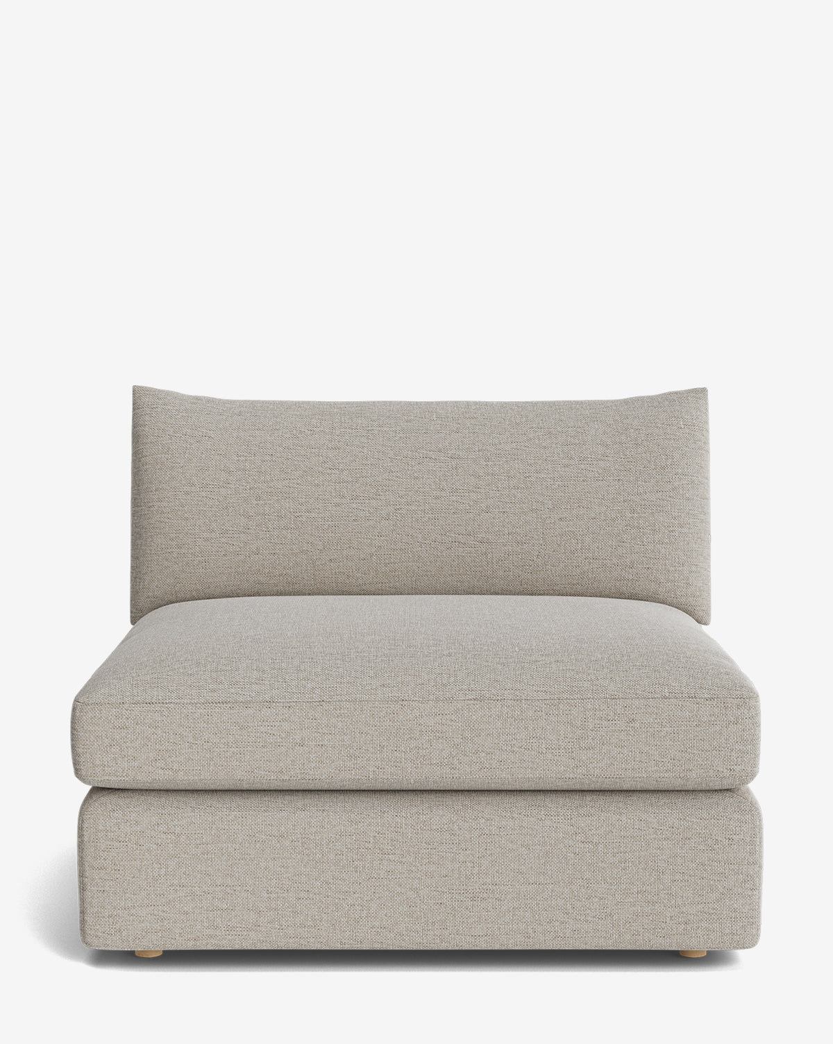 The Makerspalm Vivienne Modular Armless is a modern sofa with a wide cushioned seat and backrest, upholstered in high-quality light beige fabric, shown against a plain white background. McGee & Co.