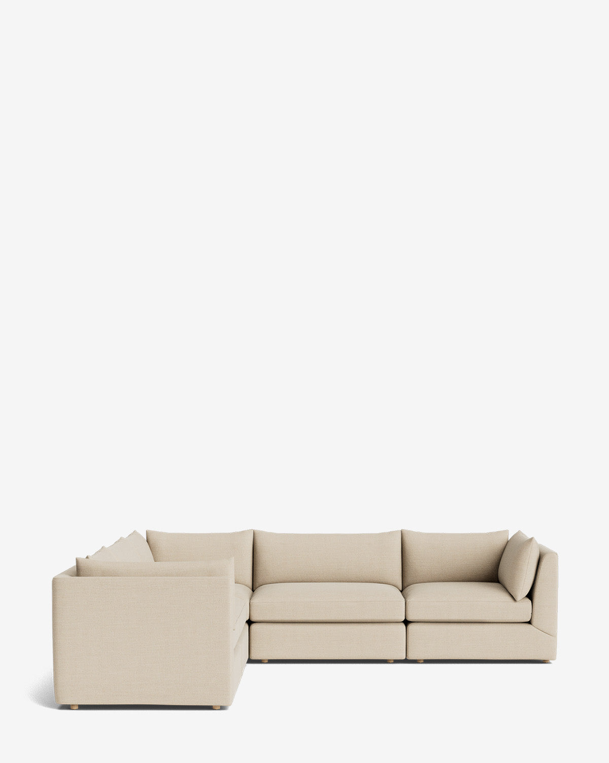 The Makerspalm Vivienne Modular L Sectional, in beige with a low back and wide cushions, is displayed from multiple angles on a plain white background, McGee & Co.