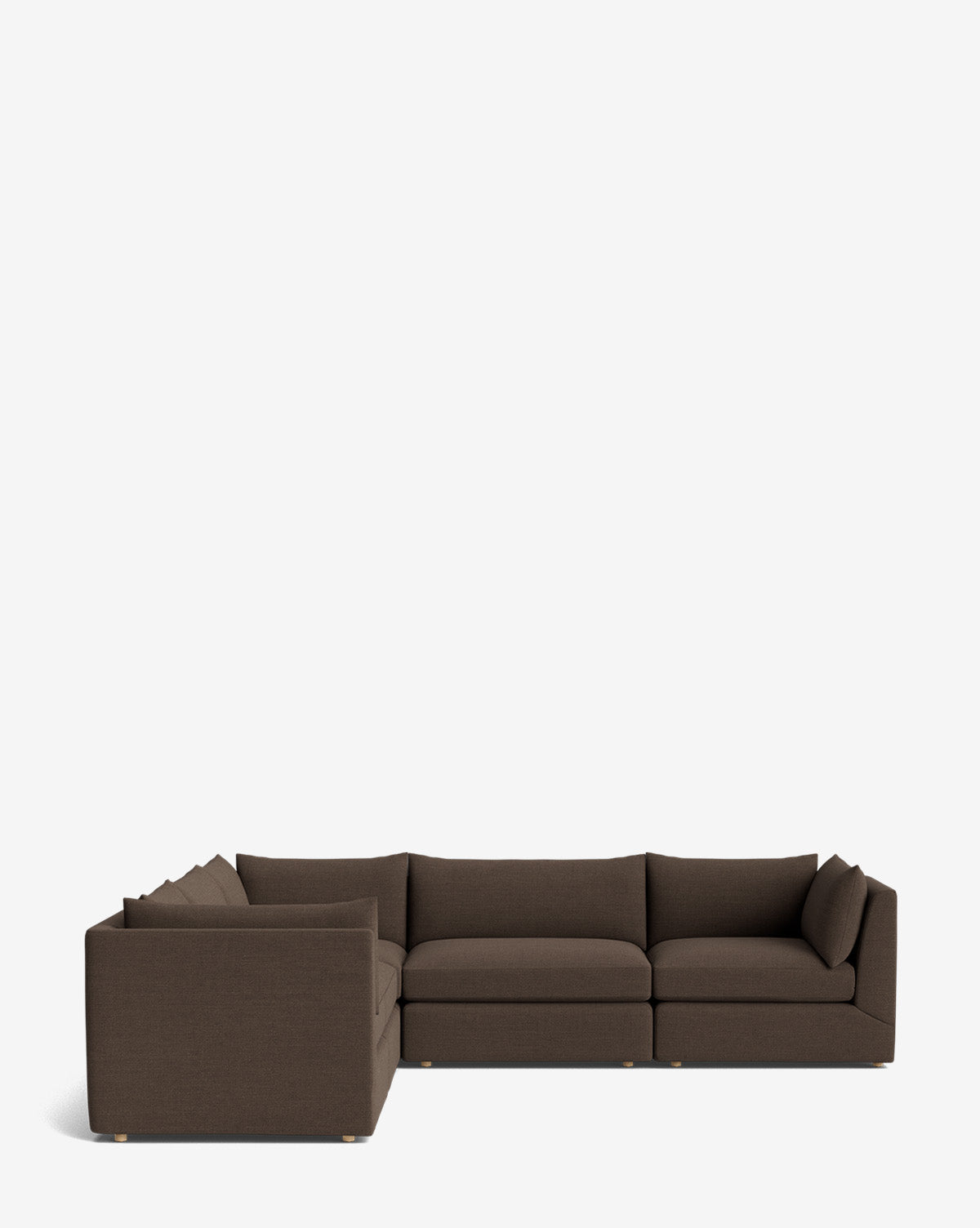 The Makerspalm Vivienne Modular L Sectional is a modern, dark brown fabric sofa with plush cushions, showcased against a plain white background. McGee & Co.