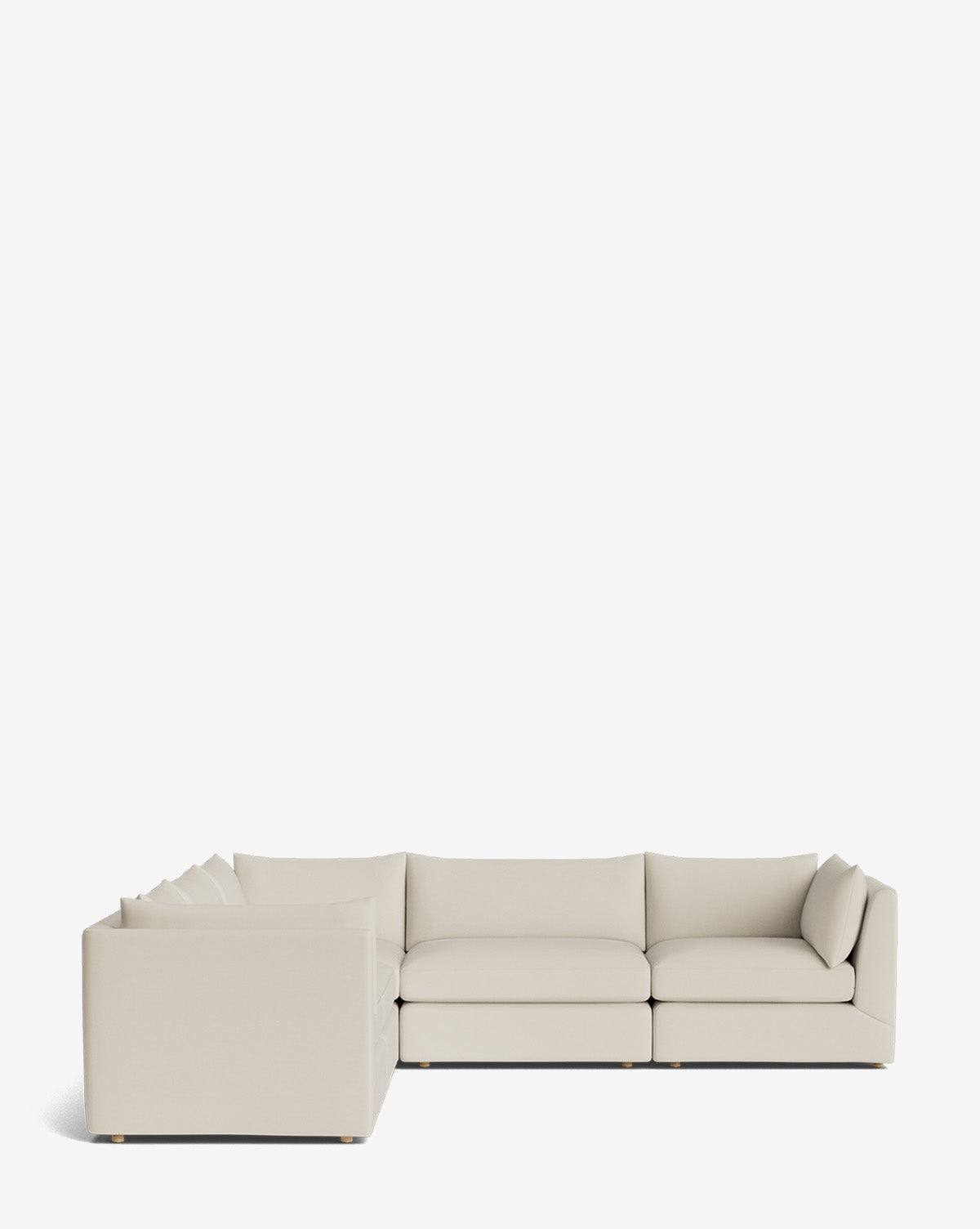 The Makerspalm Vivienne Modular L Sectional is a modern light beige sofa with clean lines and low backrests, displayed against a plain white background. McGee & Co.