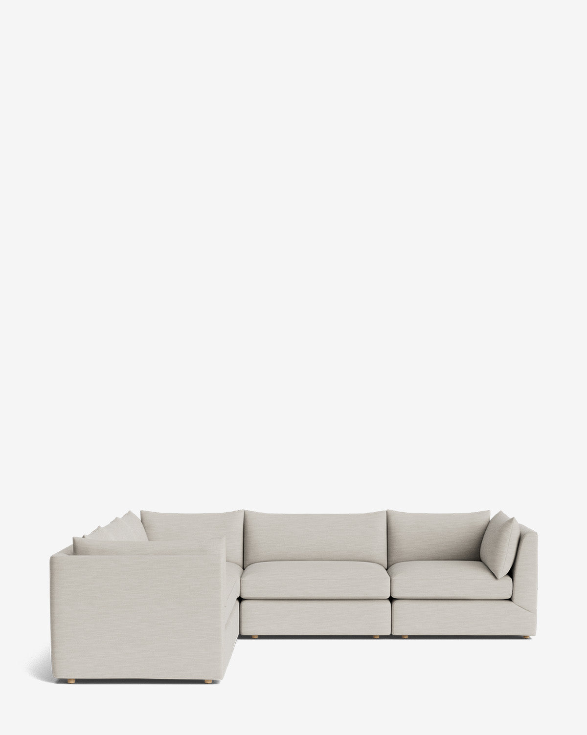 The Makerspalm Vivienne Modular L Sectional is a modern, light gray sofa with clean lines and plush cushions, displayed against a plain white background. McGee & Co.