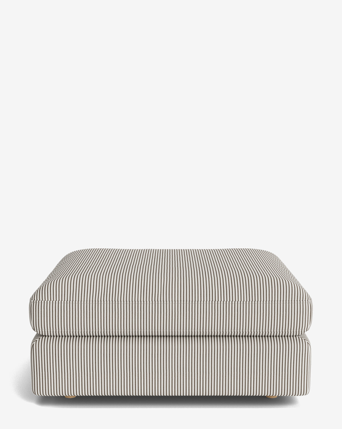The Vivienne Modular Ottoman features black and white vertical stripes, a cushioned top, and minimalist design, adding a traditional touch to any space, by McGee & Co. Shown against a plain white background for a clean, modern appeal.