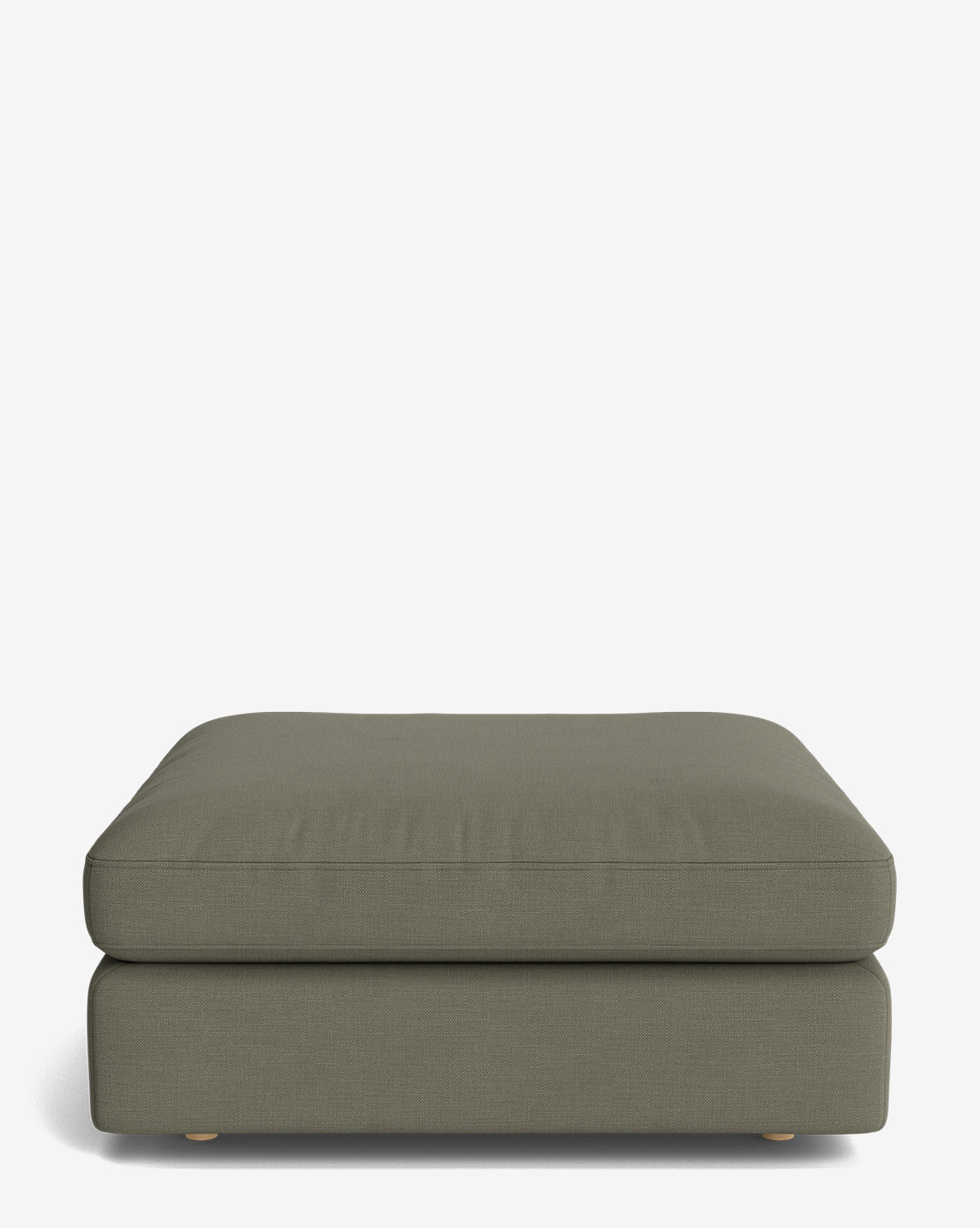 The Vivienne Modular Ottoman features a rectangular shape, olive green upholstery, a simple design, and low wooden feet, displayed against a white background by McGee & Co.
