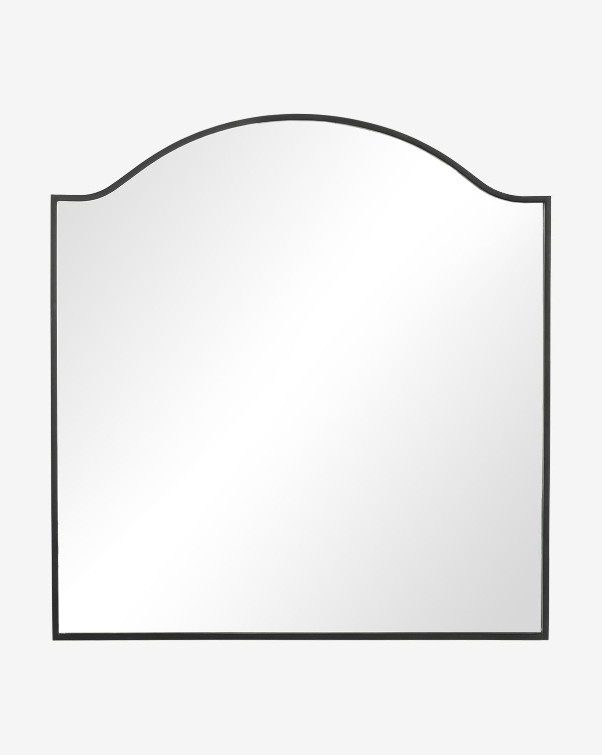 The Willson Wall Mirror features a thin black iron frame with an arched top, straight sides and bottom, and is designed for wall-mounting, by McGee & Co.