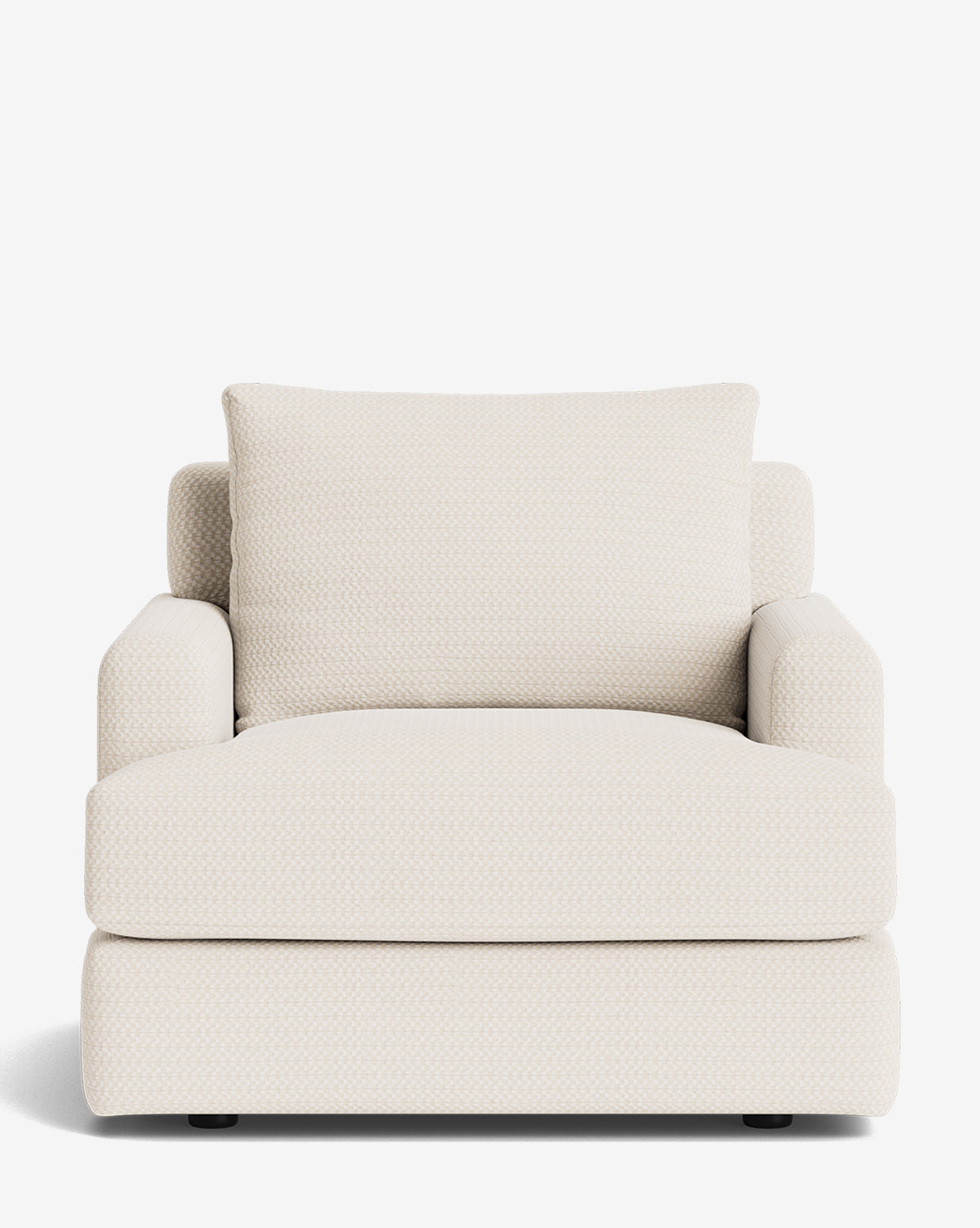 The Winthrop Lounge Chair features a spacious, modern design with a wide seat, plush cushioning, and light beige upholstery, displayed from the front on a white background by McGee & Co.